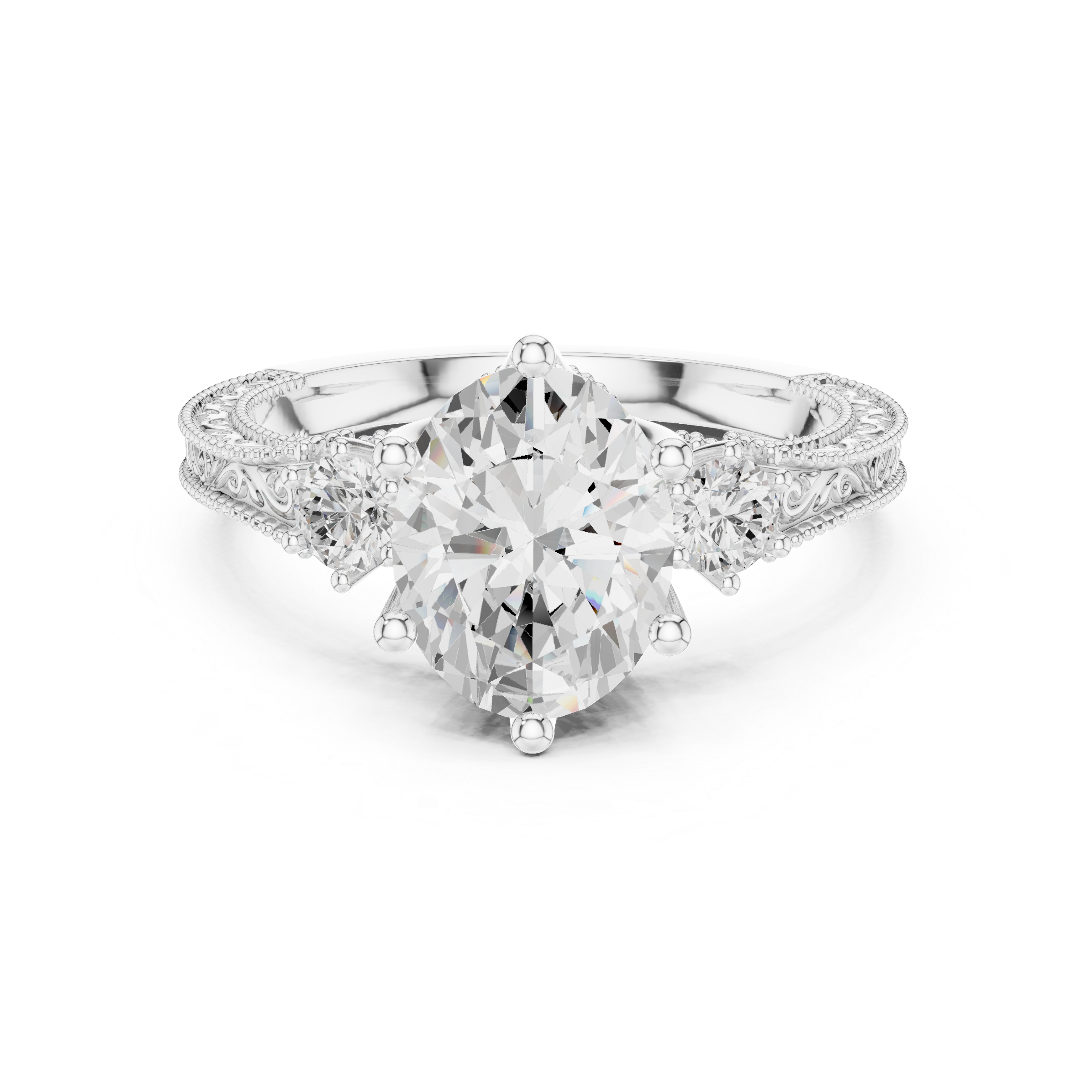 Oval And Round Brilliant Moissanite VVS1 Eternity Engagement Ring