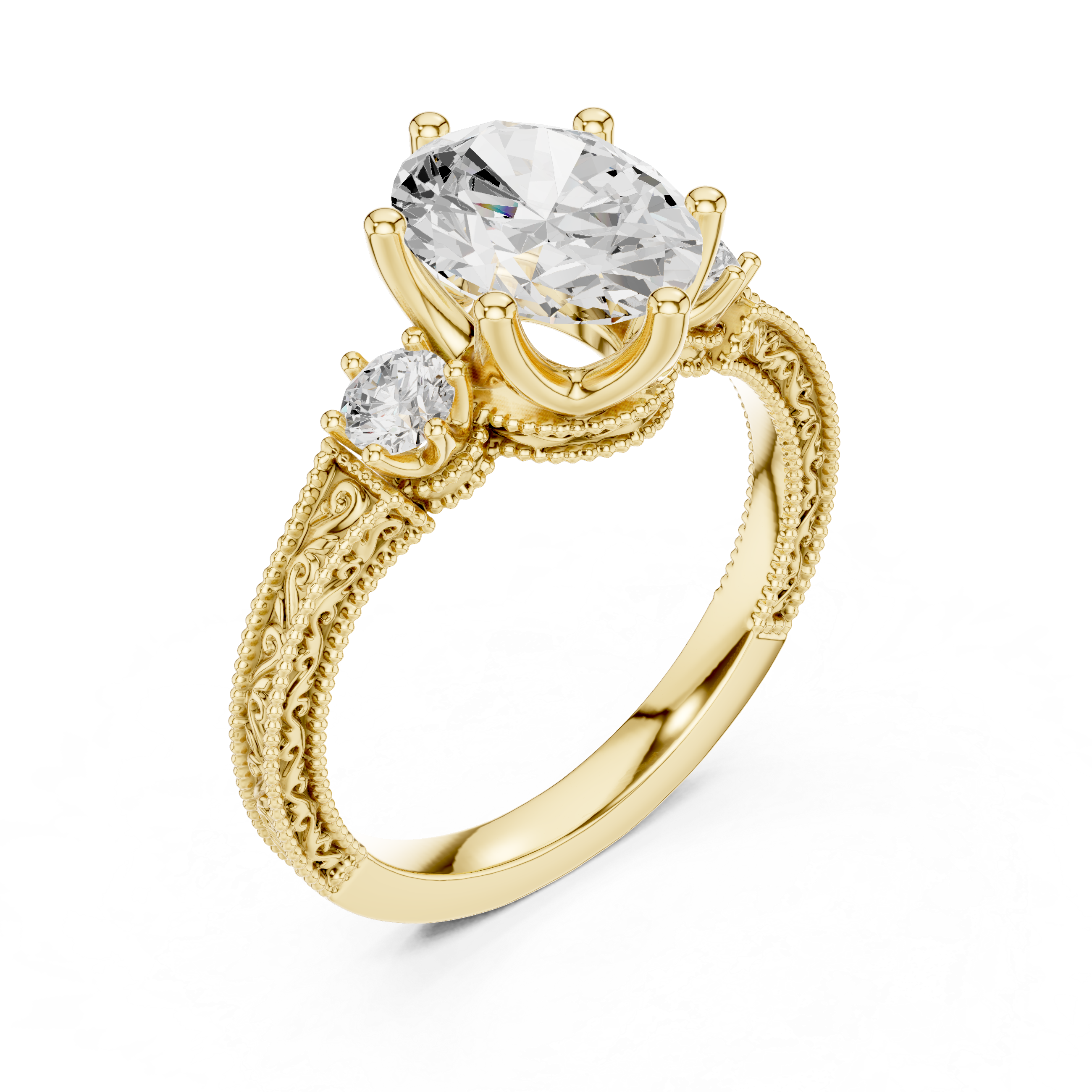 Oval And Round Cut Brilliant Moissanite VVS1 Eternity Engagement Ring