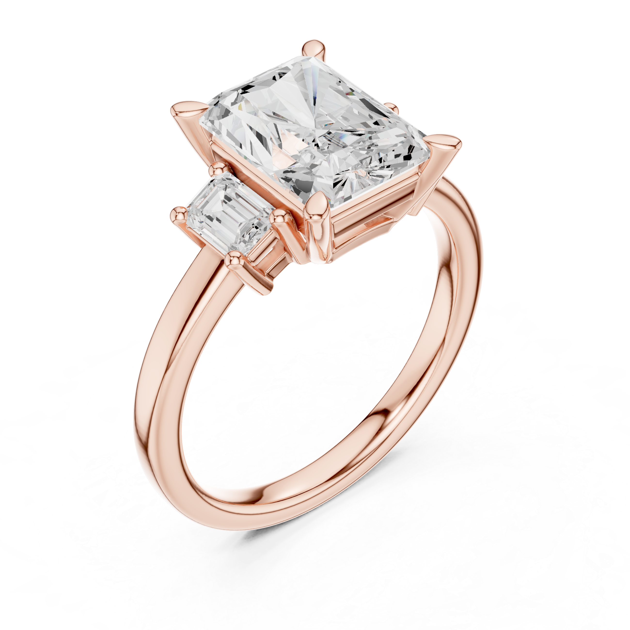Radiant And Emerald Cut Brilliant Moissanite VVS1 Trilogy Engagement Ring