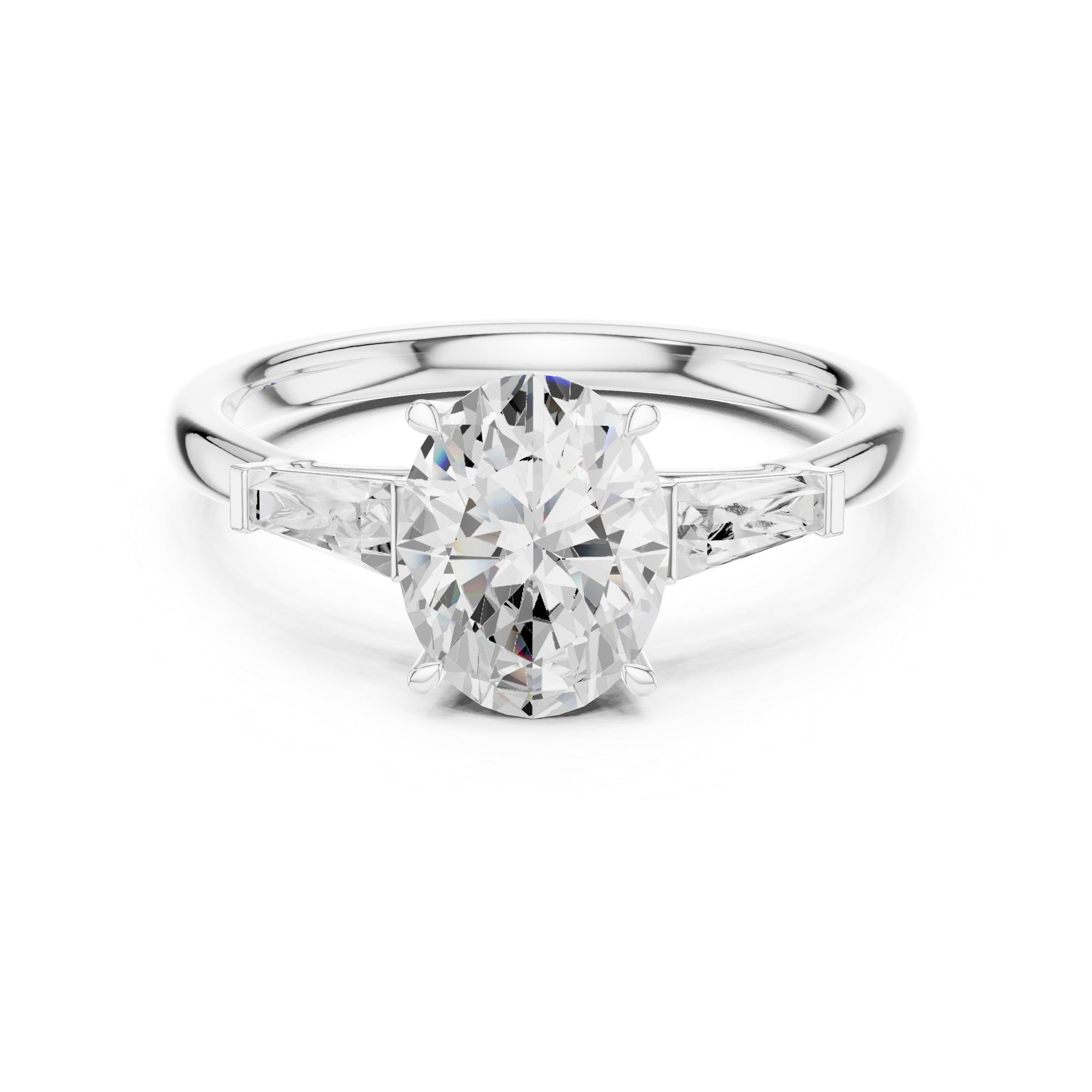 Oval And Baguette Brilliant Moissanite VVS1 Eternity Engagement Ring