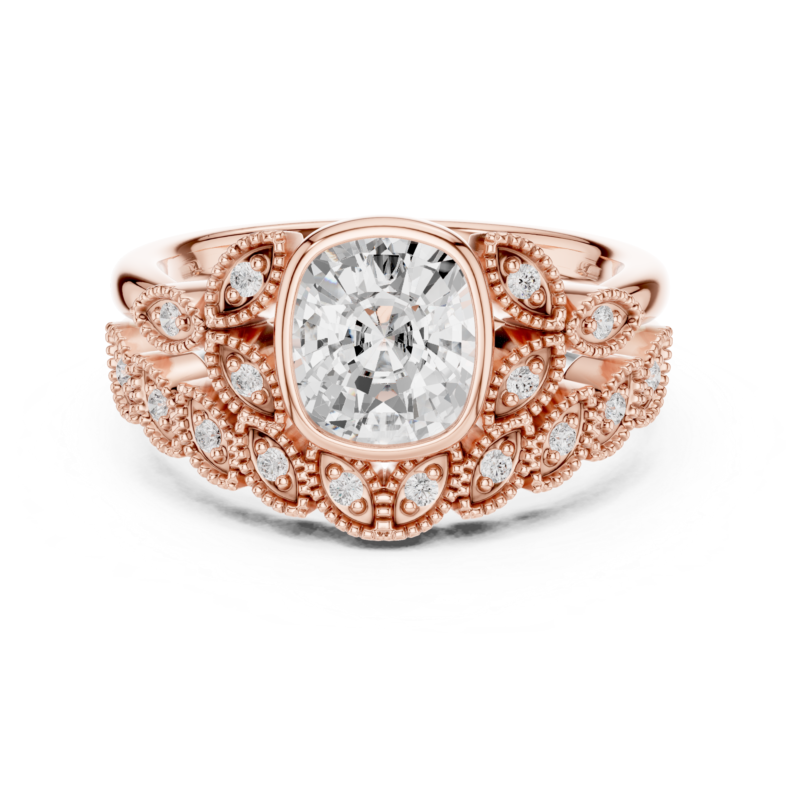 Cushion And Round Cut Brilliant Moissanite VVS1 Eternity Engagement Ring