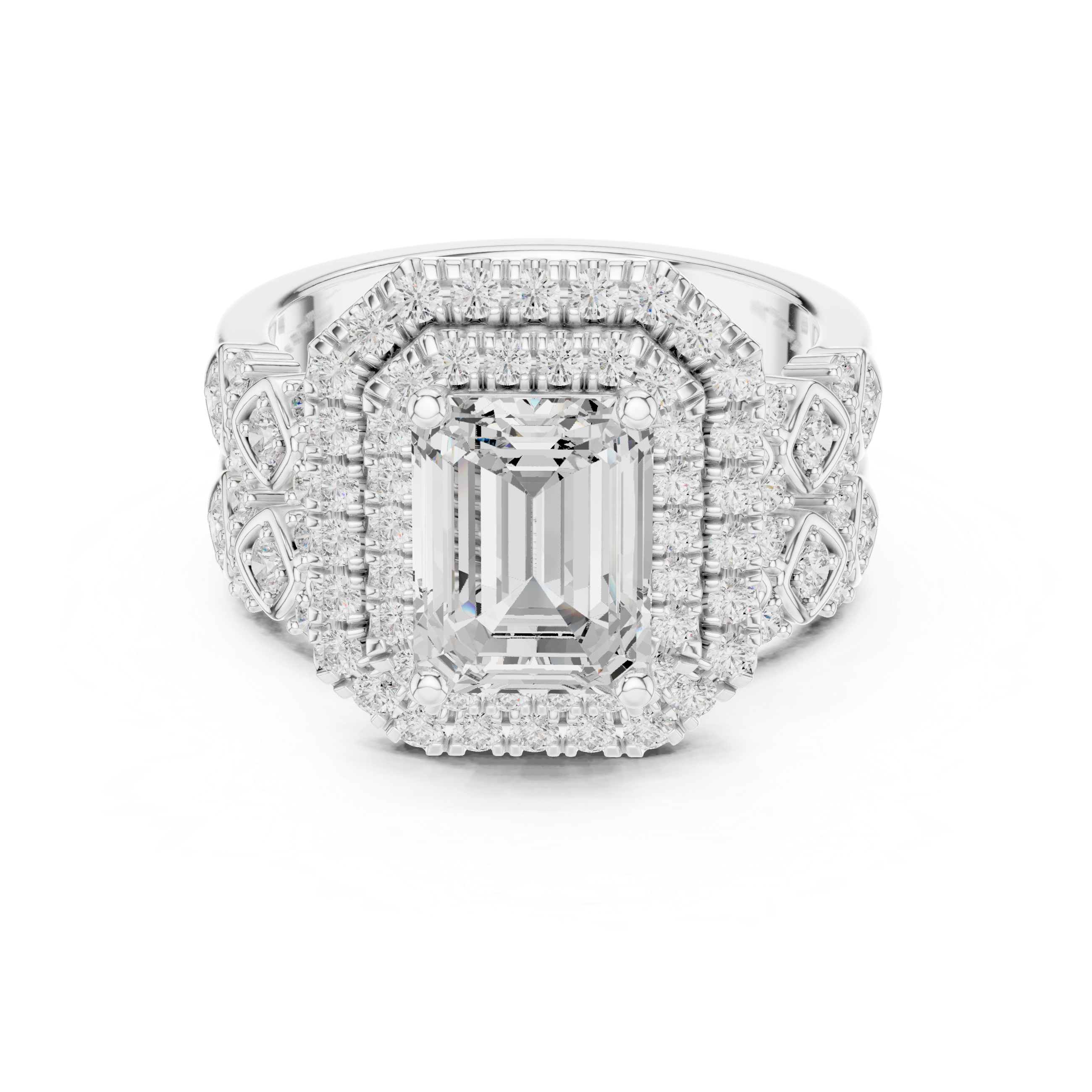 Emerald And Round Cut Brilliant Moissanite VVS1 Eternity Engagement Ring