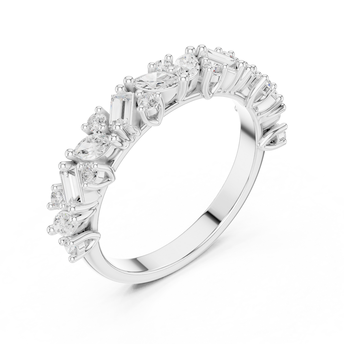 Marquise, Round And Baguette Cut Brilliant Moissanite VVS1 Eternity Band