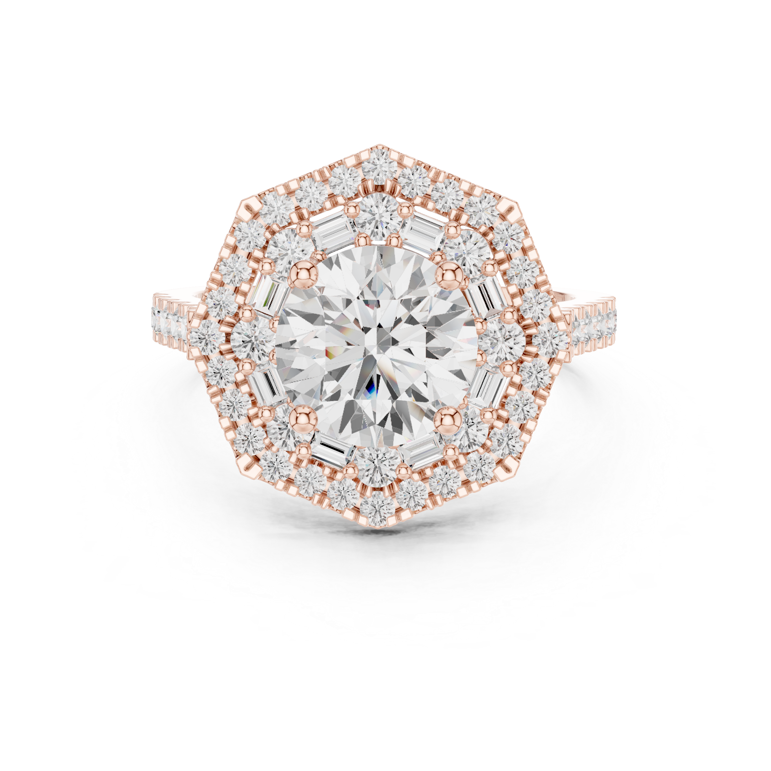 Round And Baguette Cut Brilliant Moissanite VVS1 Eternity Engagement Ring