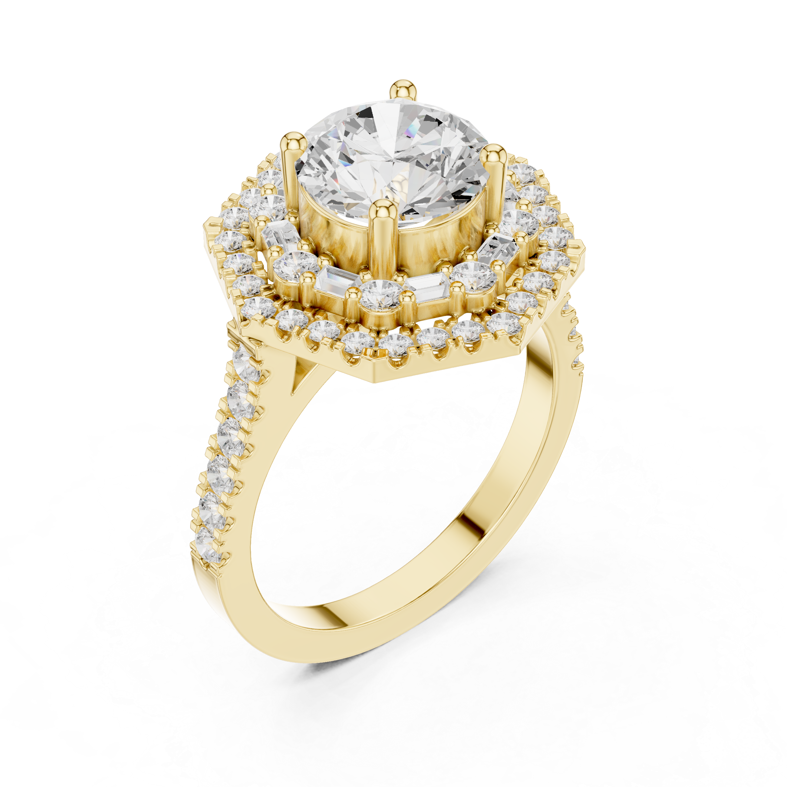 Round And Baguette Cut Brilliant Moissanite VVS1 Eternity Engagement Ring