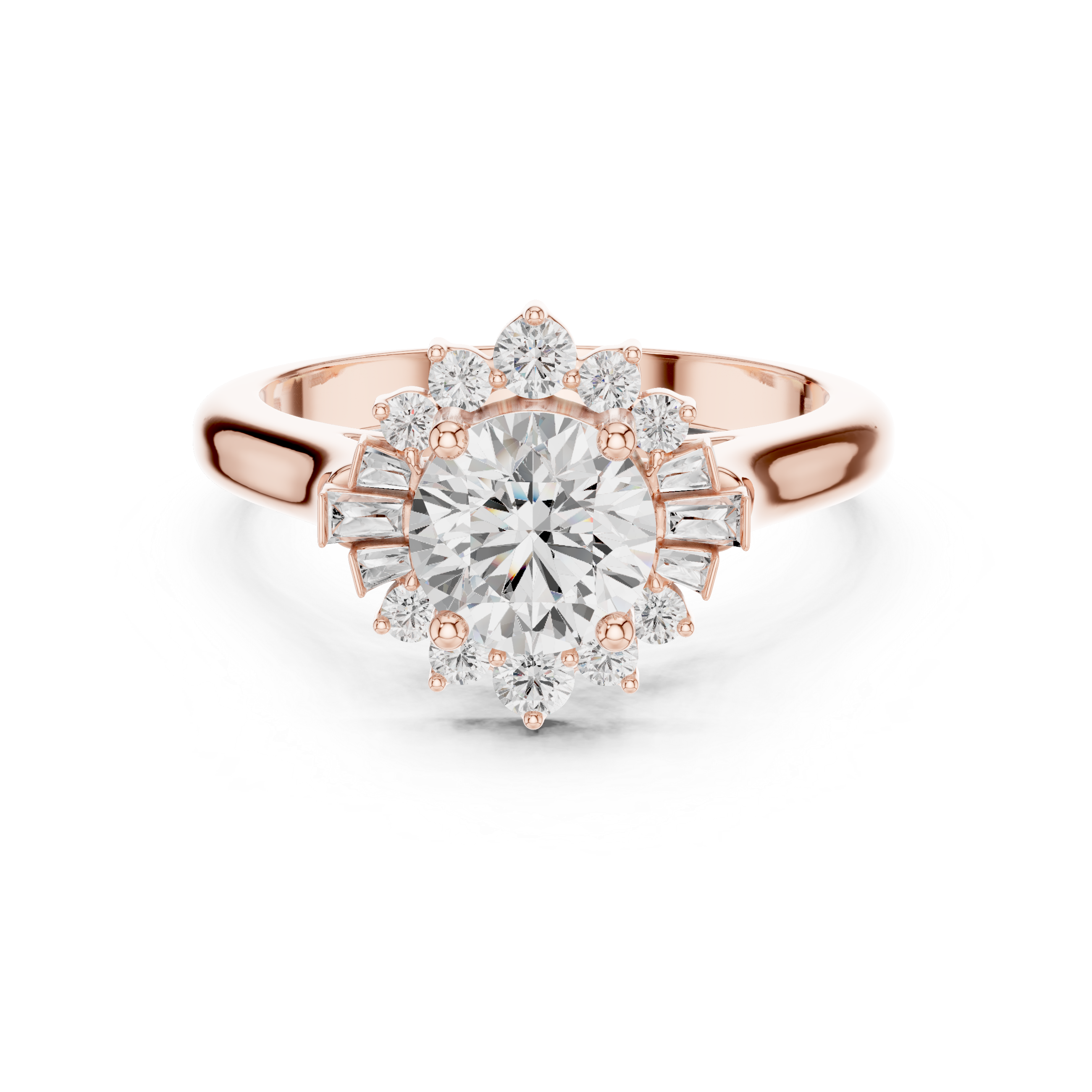 Round And Baguette Cut Brilliant Moissanite VVS1 Eternity Engagement Ring