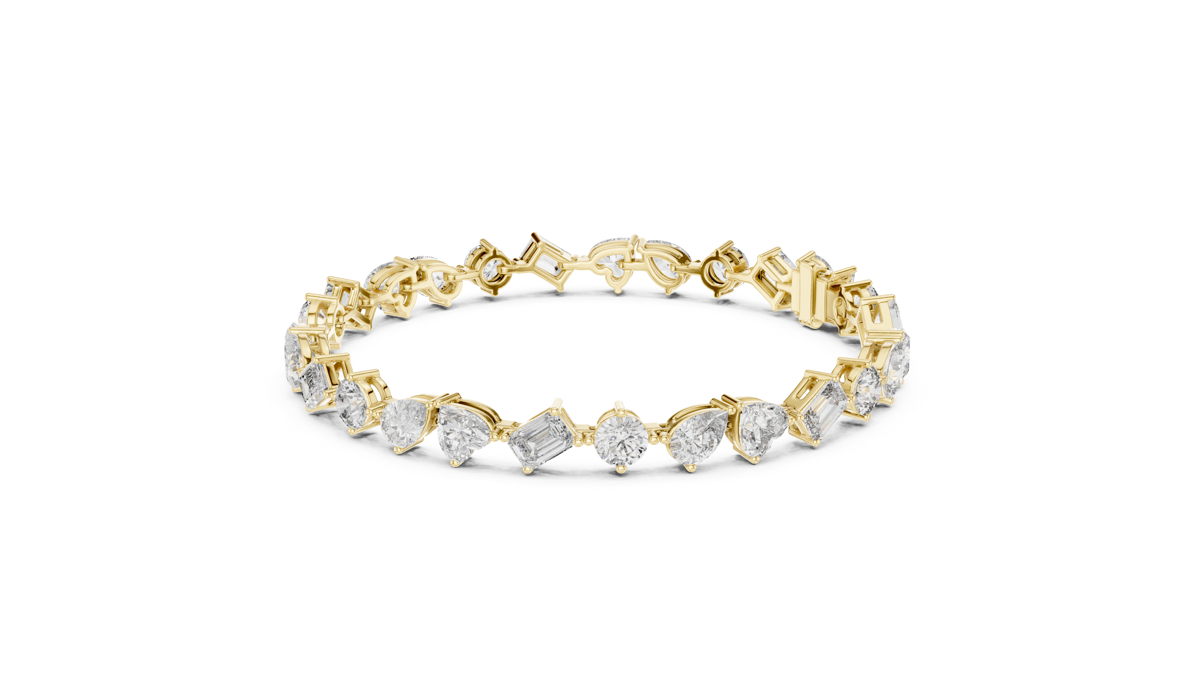 Yellow Gold Multi-Cut Moissanite Tennis Bracelet Luxe Mixed Shape Sparkle