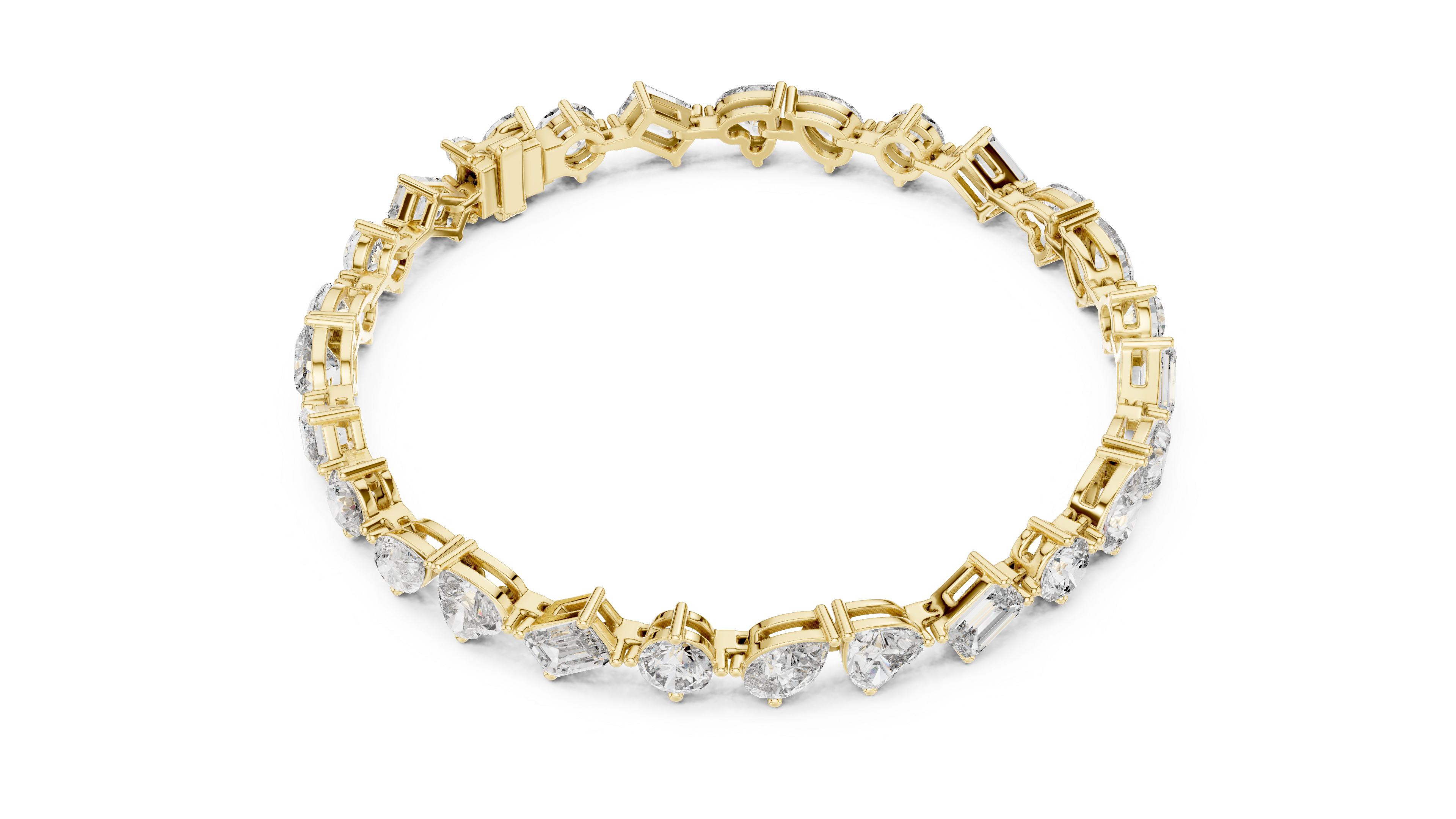 Yellow Gold Multi-Cut Moissanite Tennis Bracelet Luxe Mixed Shape Sparkle