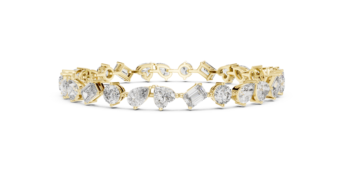 Yellow Gold Multi-Cut Moissanite Tennis Bracelet Luxe Mixed Shape Sparkle