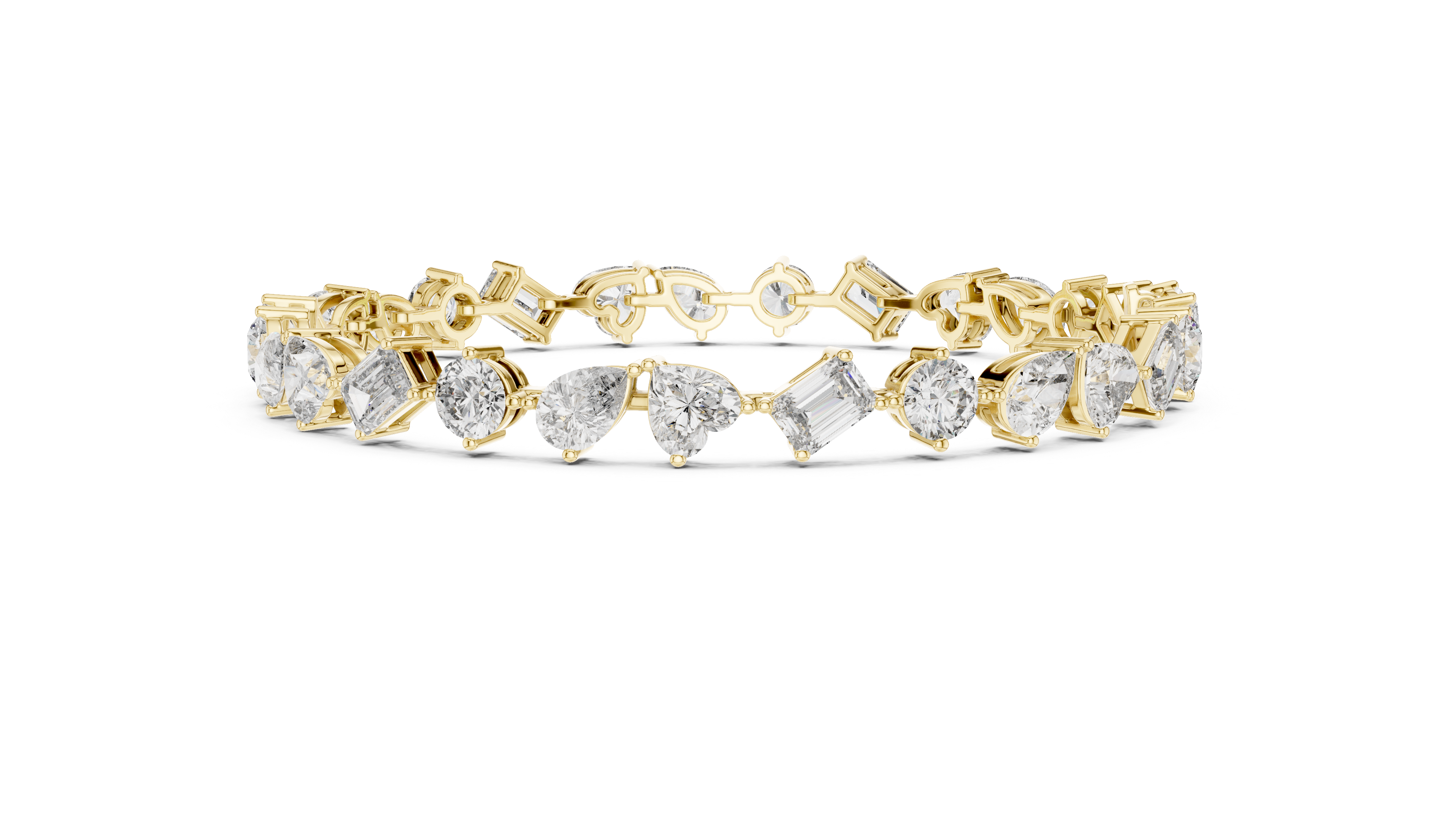 Yellow Gold Multi-Cut Moissanite Tennis Bracelet Luxe Mixed Shape Sparkle