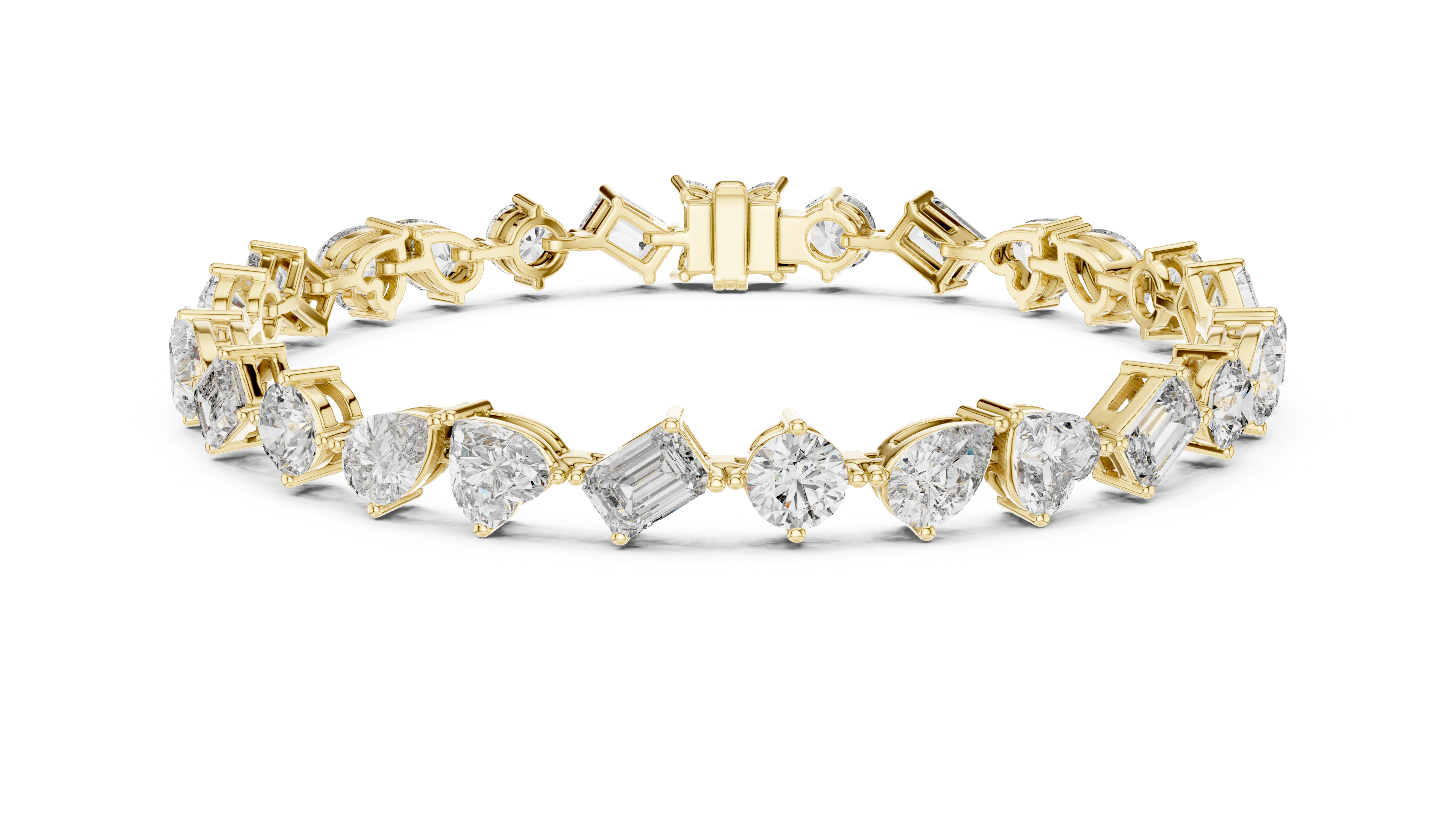 Yellow Gold Multi-Cut Moissanite Tennis Bracelet Luxe Mixed Shape Sparkle