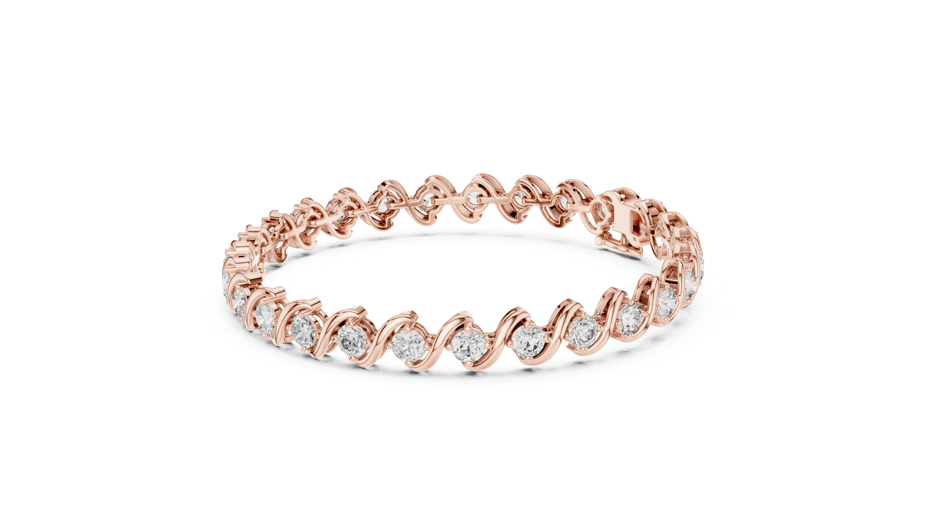Round Rose Gold Wave Design Moissanite Bracelet – Elegant Twisted Sparkle