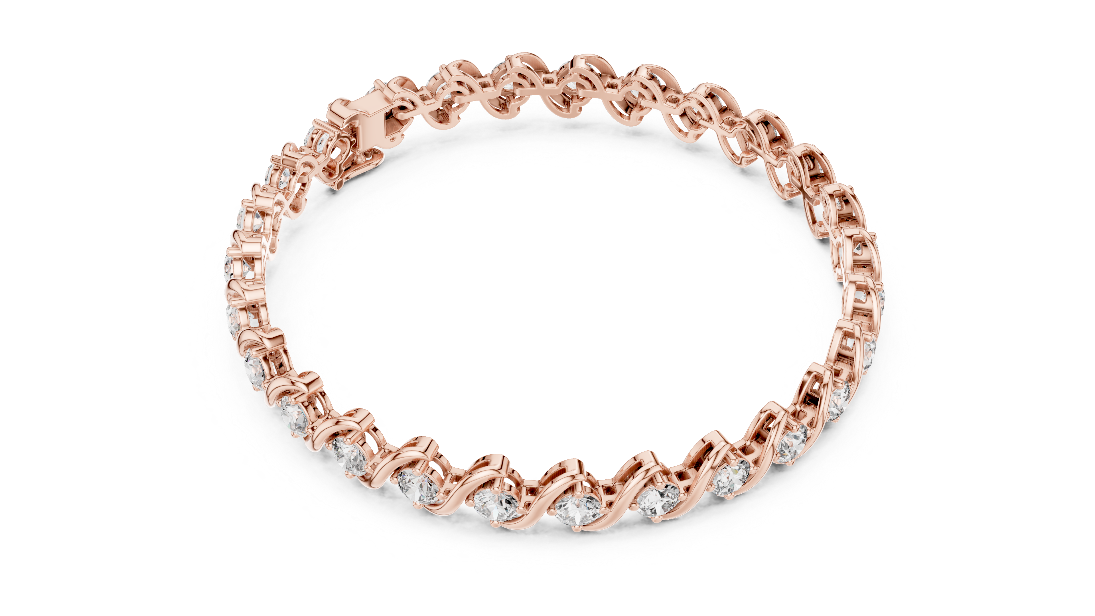 Round Rose Gold Wave Design Moissanite Bracelet – Elegant Twisted Sparkle