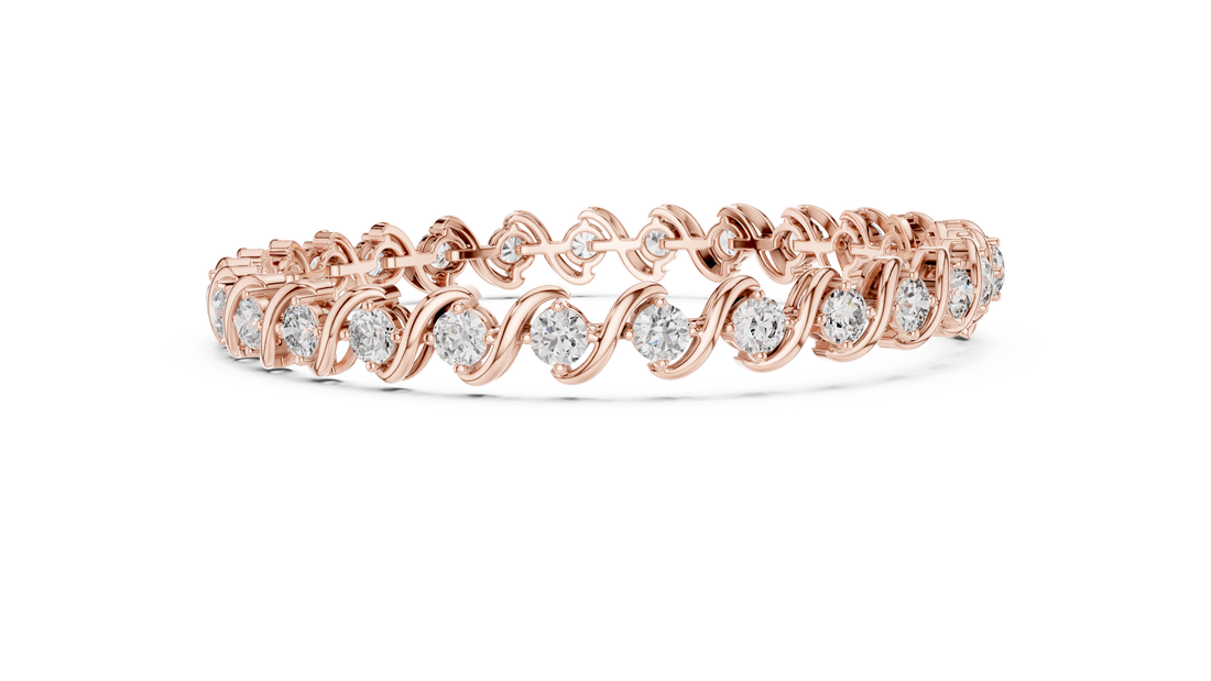 Round Rose Gold Wave Design Moissanite Bracelet – Elegant Twisted Sparkle