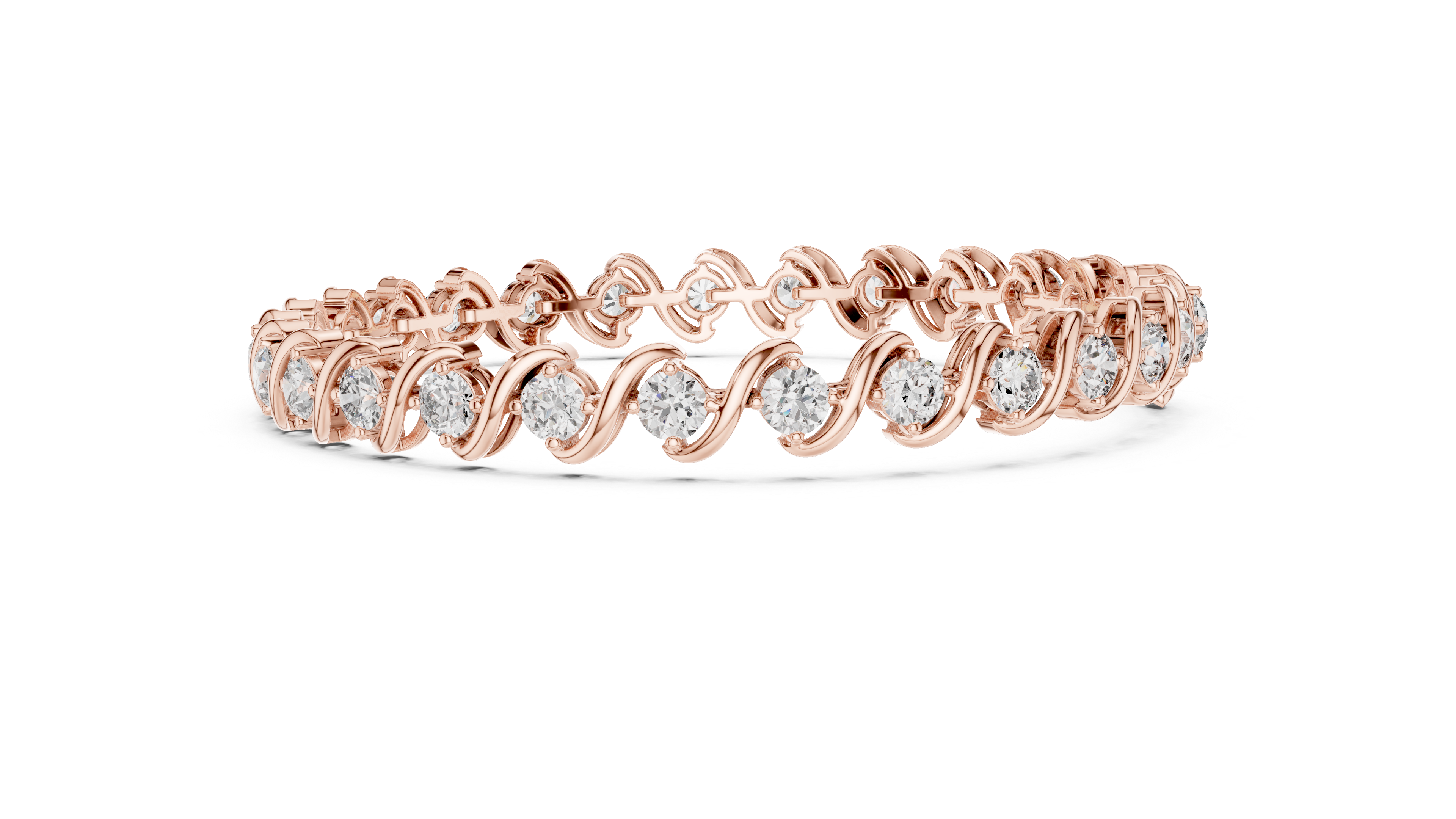 Round Rose Gold Wave Design Moissanite Bracelet – Elegant Twisted Sparkle