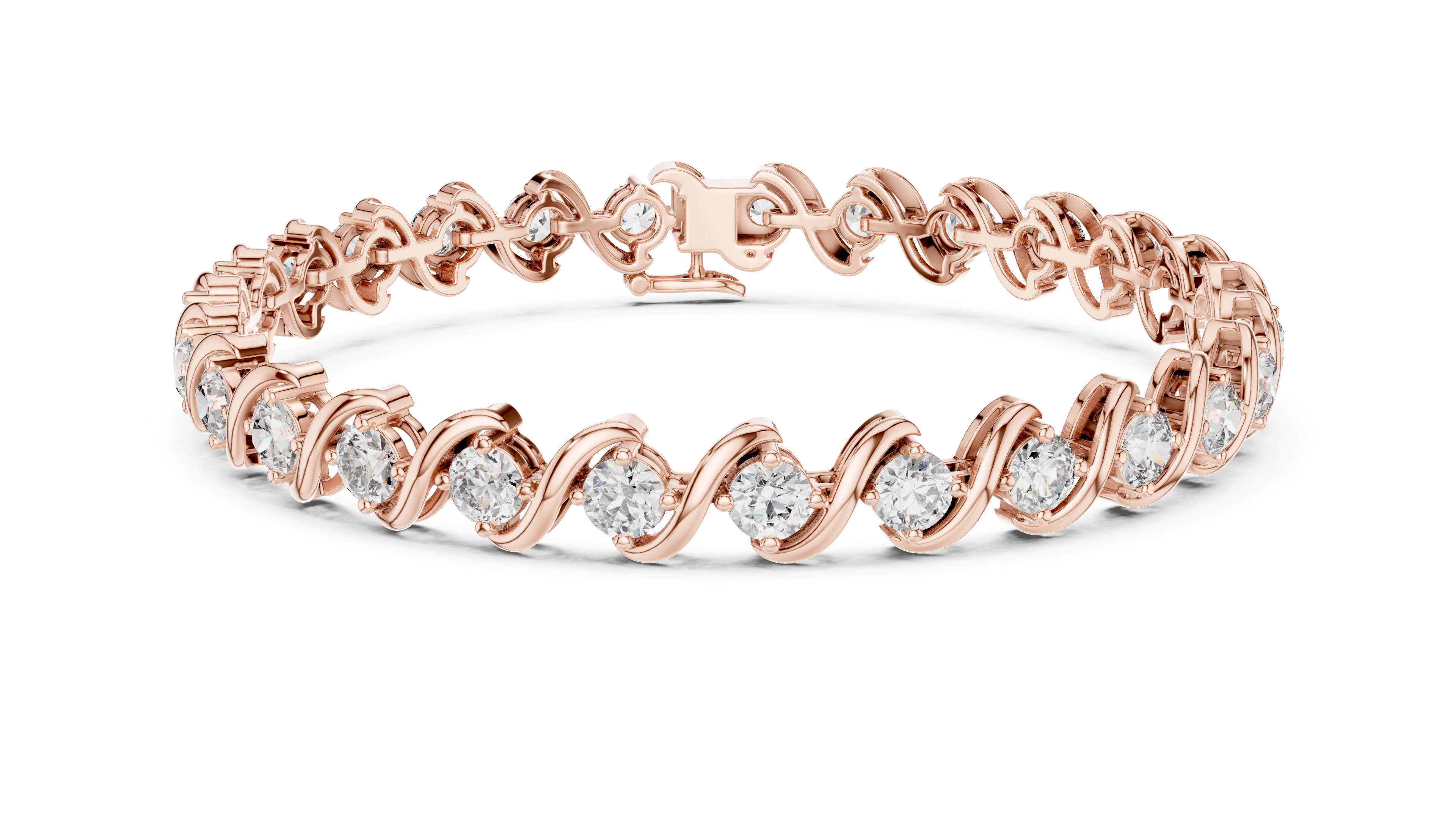 Round Rose Gold Wave Design Moissanite Bracelet – Elegant Twisted Sparkle
