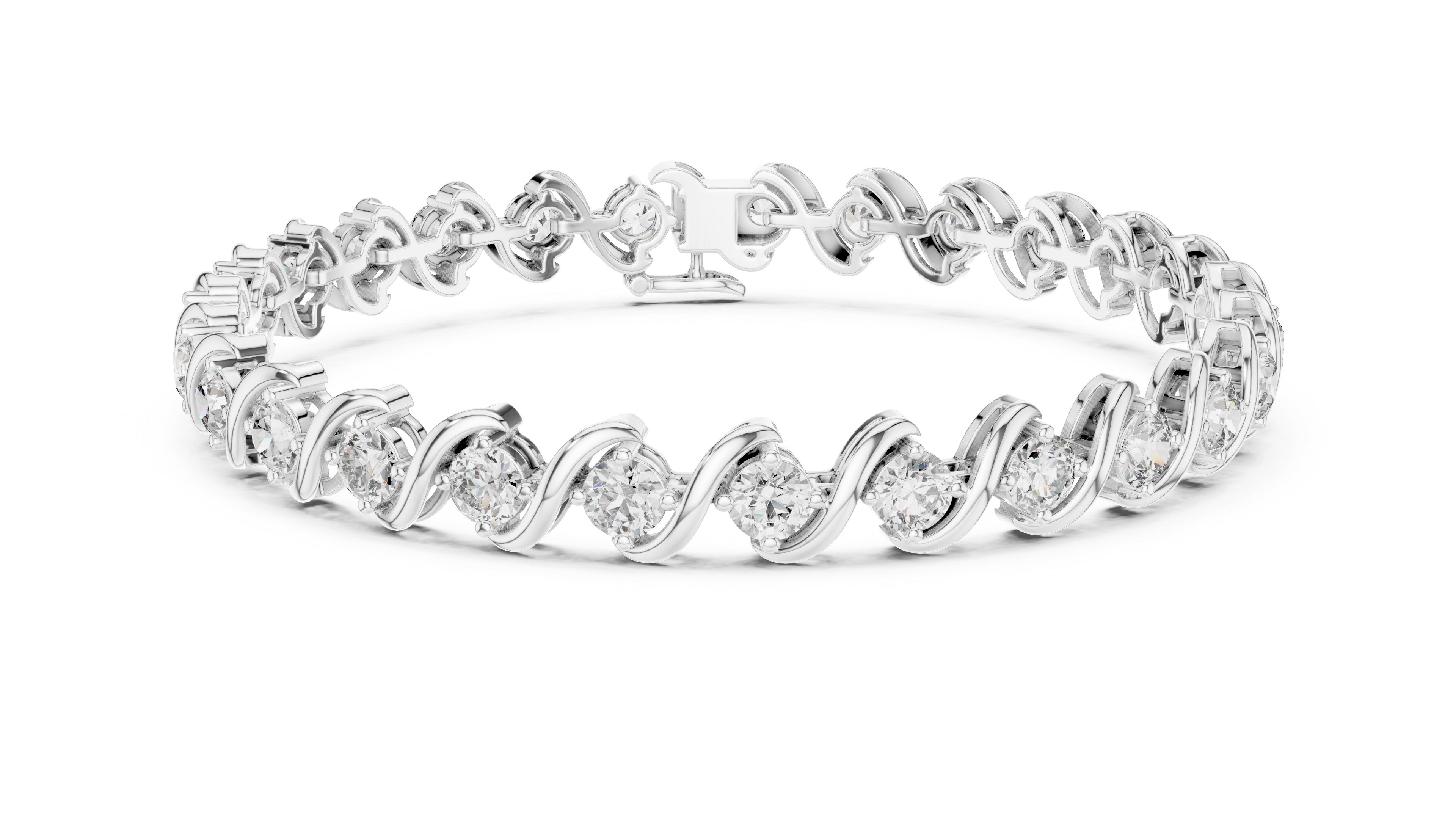 Round Rose Gold Wave Design Moissanite Bracelet – Elegant Twisted Sparkle