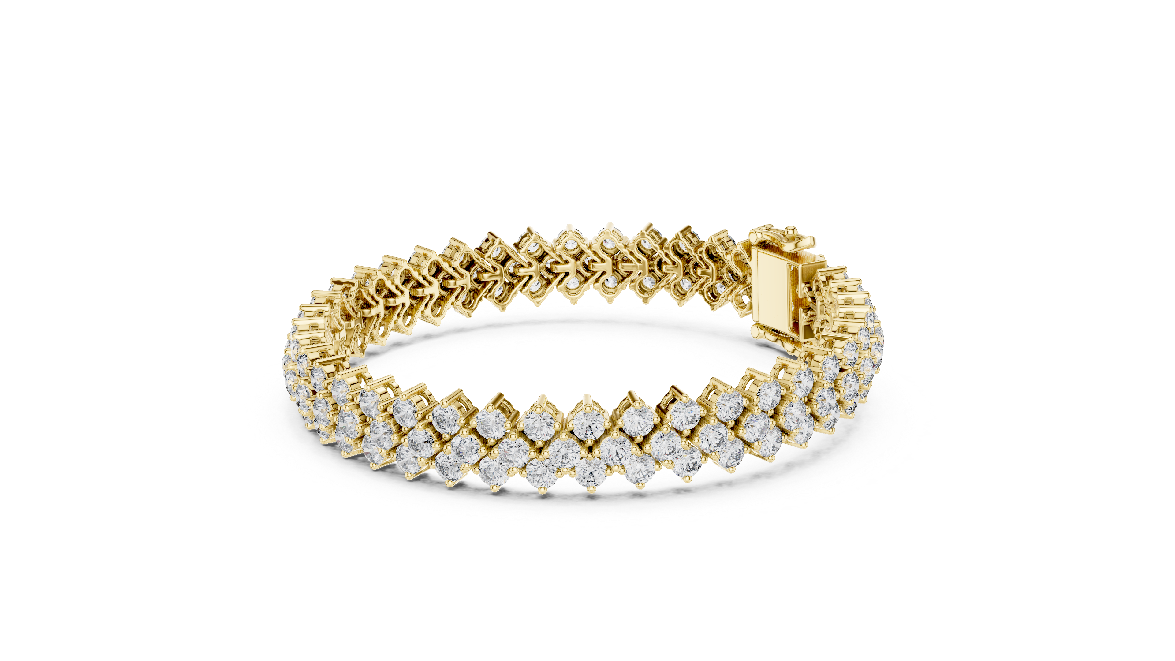 Yellow Gold Double Row Moissanite Tennis Bracelet – Luxe Cluster Sparkle