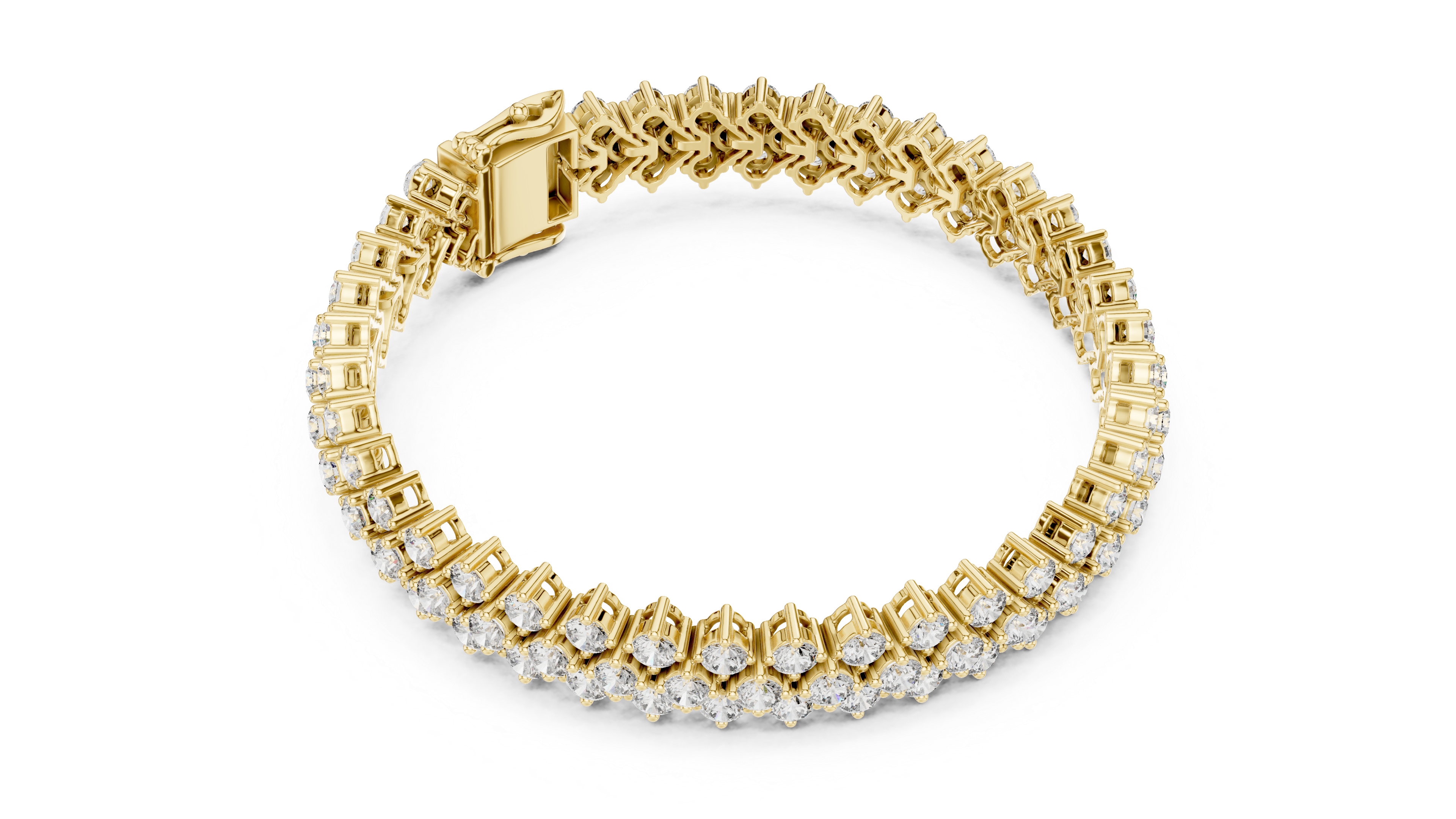 Yellow Gold Double Row Moissanite Tennis Bracelet – Luxe Cluster Sparkle
