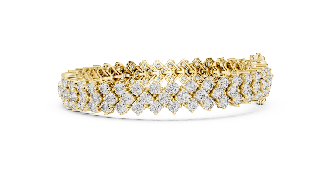 Yellow Gold Double Row Moissanite Tennis Bracelet – Luxe Cluster Sparkle