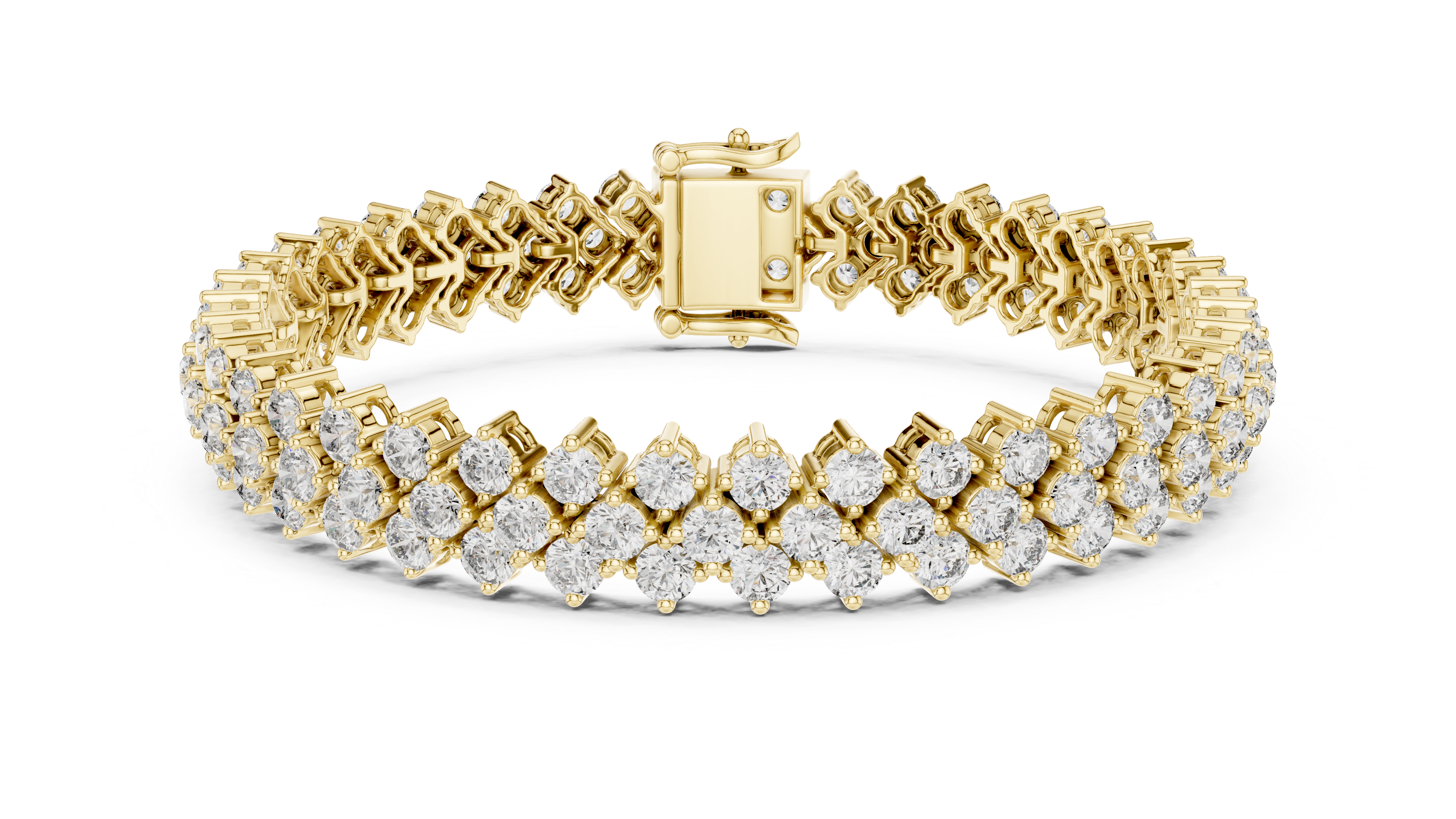 Yellow Gold Double Row Moissanite Tennis Bracelet – Luxe Cluster Sparkle