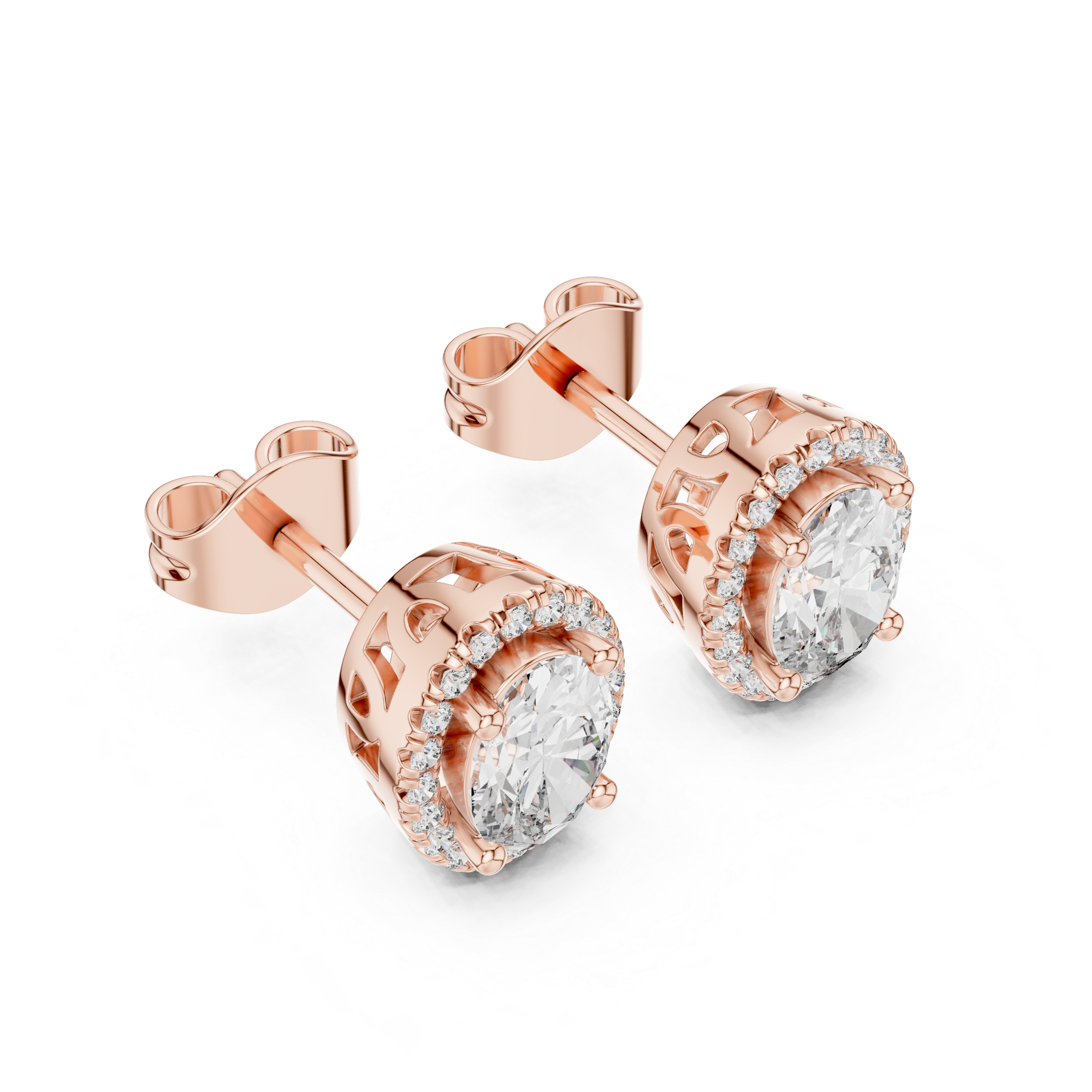 Rose Gold Halo Moissanite Stud Earrings – Premium Sparkle Design