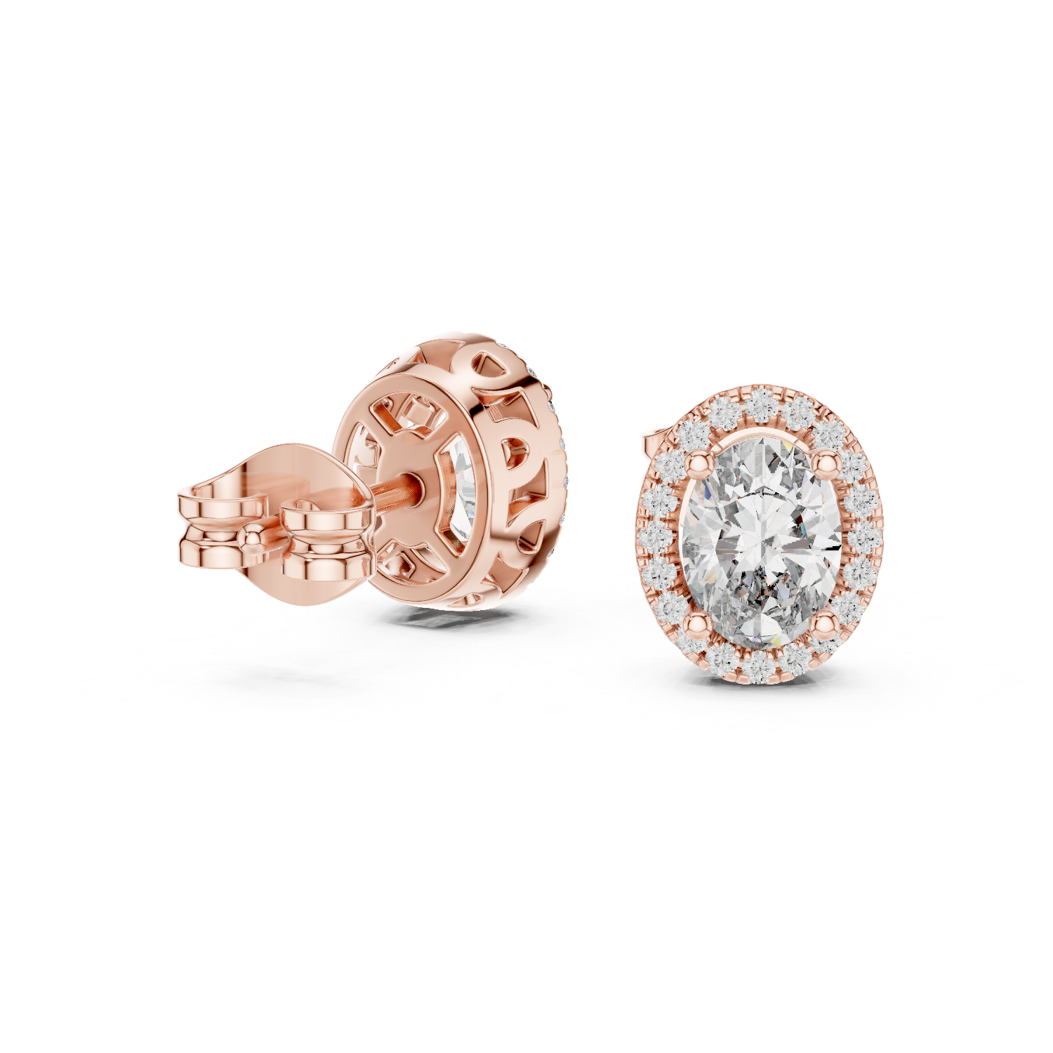 Rose Gold Halo Moissanite Stud Earrings – Premium Sparkle Design