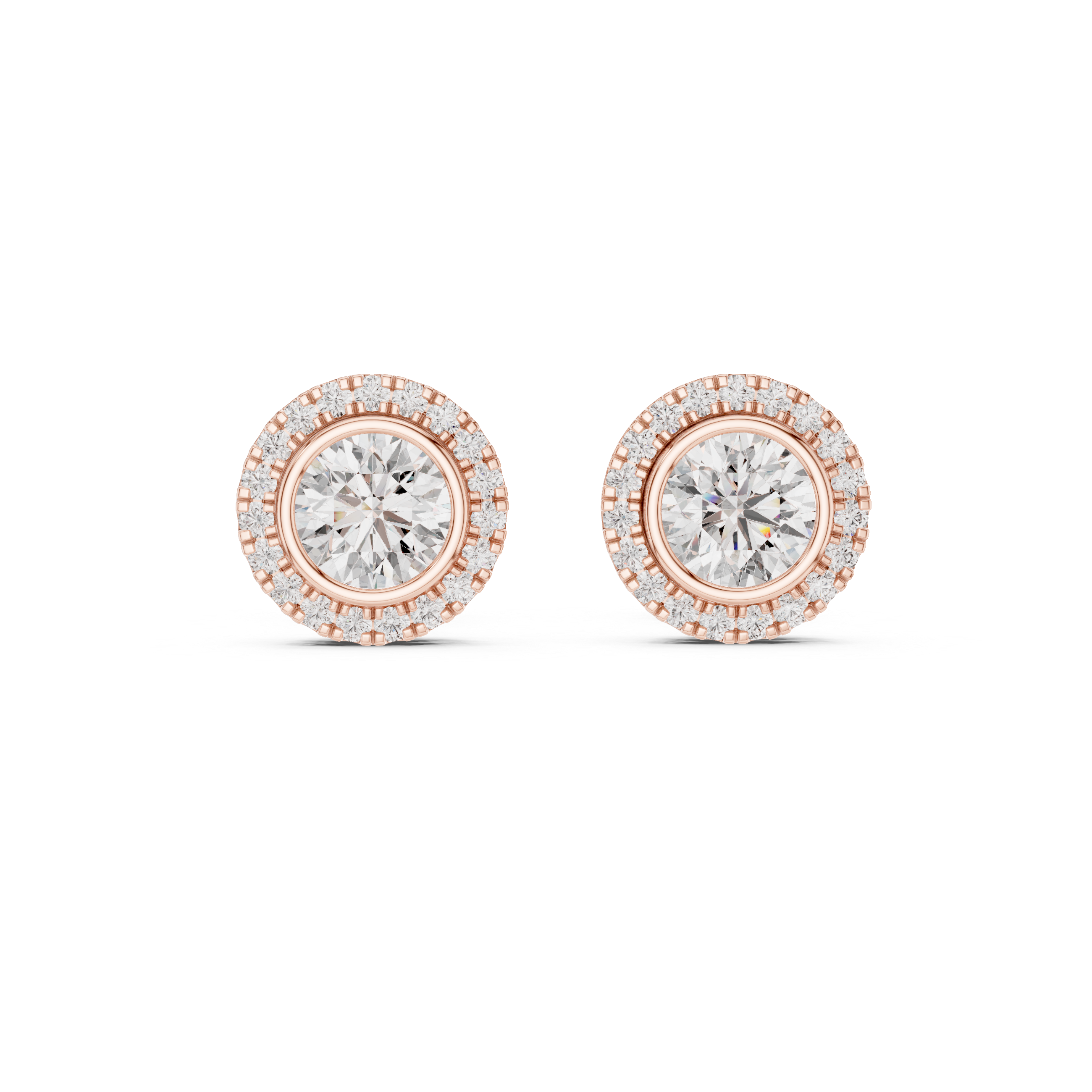 White Gold Round Cut Moissanite Halo Stud Earrings Vintage-Inspired Sparkle