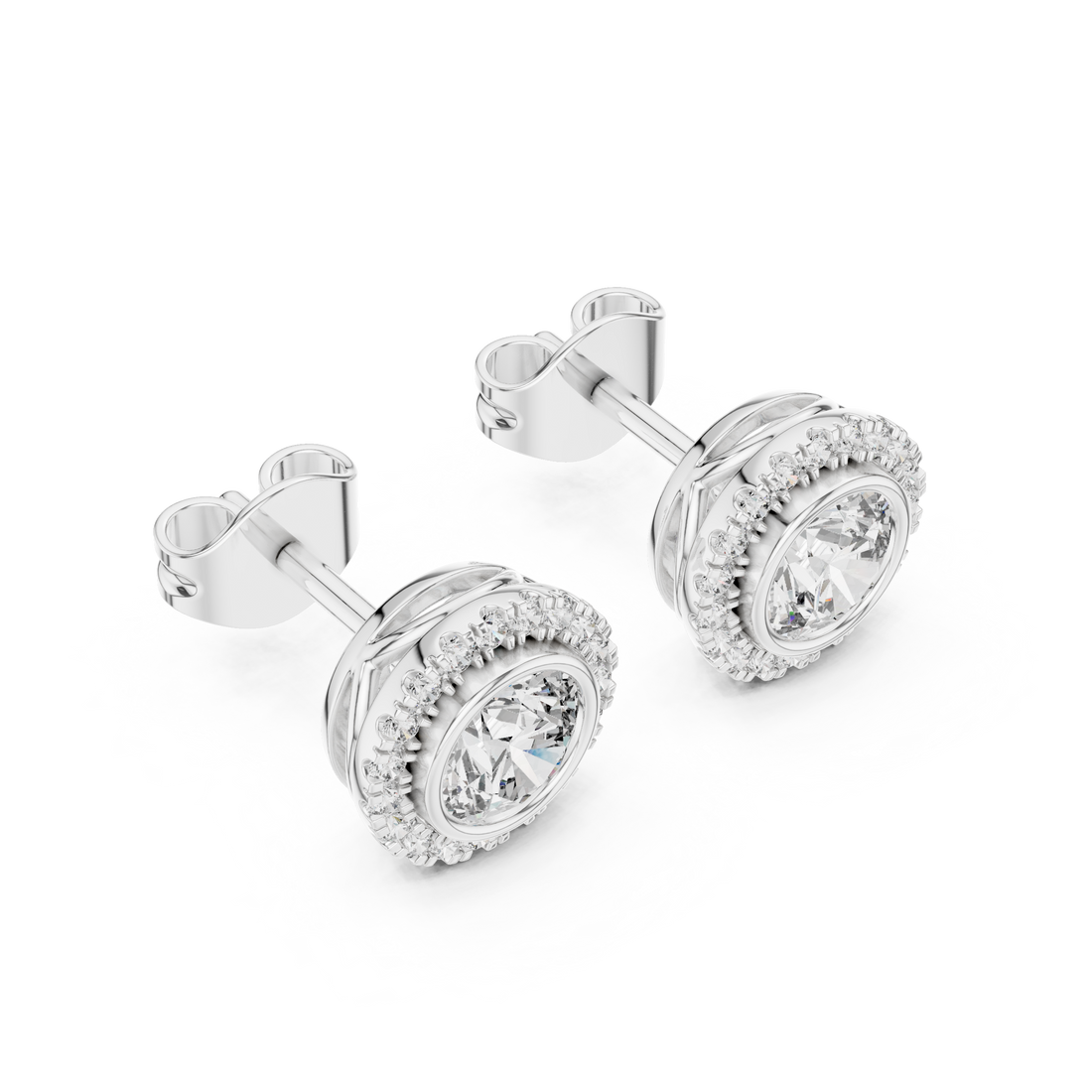 White Gold Round Cut Moissanite Halo Stud Earrings Vintage-Inspired Sparkle