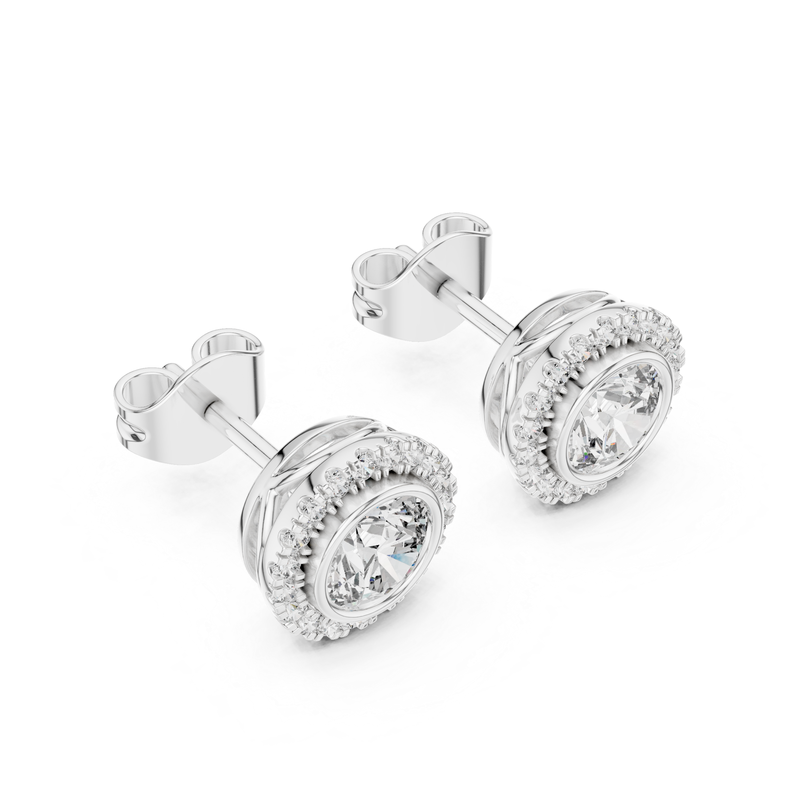 White Gold Round Cut Moissanite Halo Stud Earrings Vintage-Inspired Sparkle