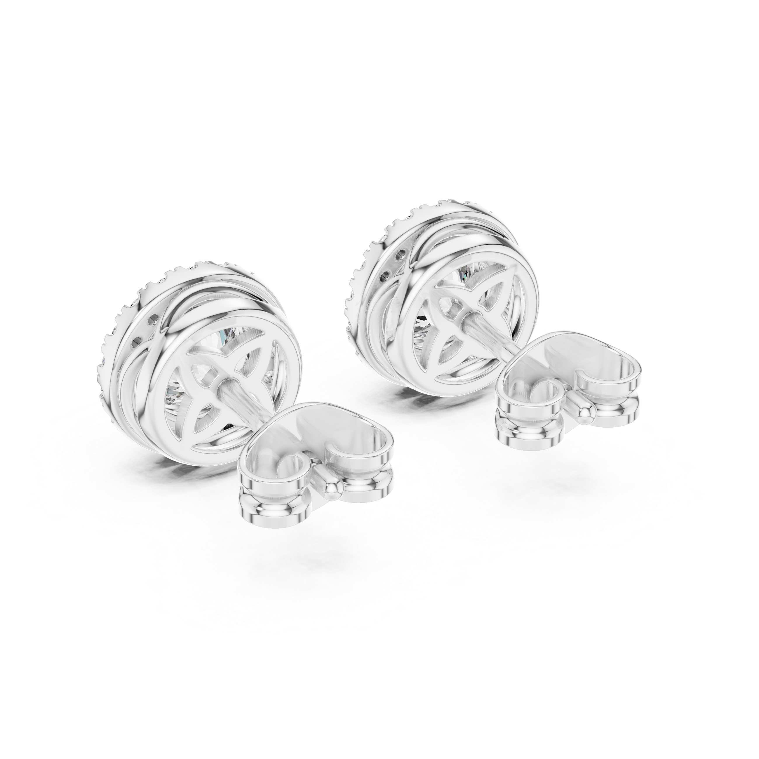 White Gold Round Cut Moissanite Halo Stud Earrings Vintage-Inspired Sparkle