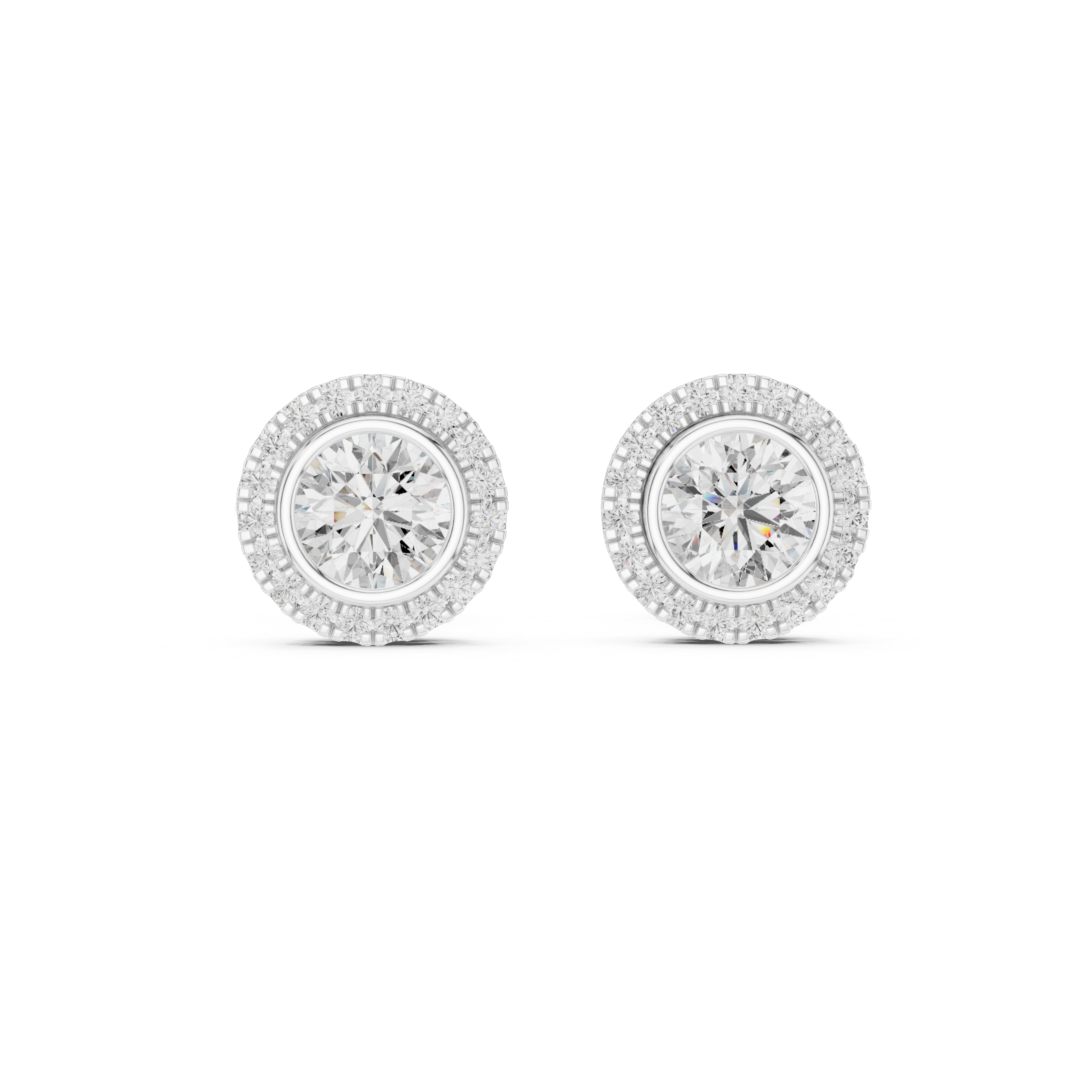 White Gold Round Cut Moissanite Halo Stud Earrings Vintage-Inspired Sparkle