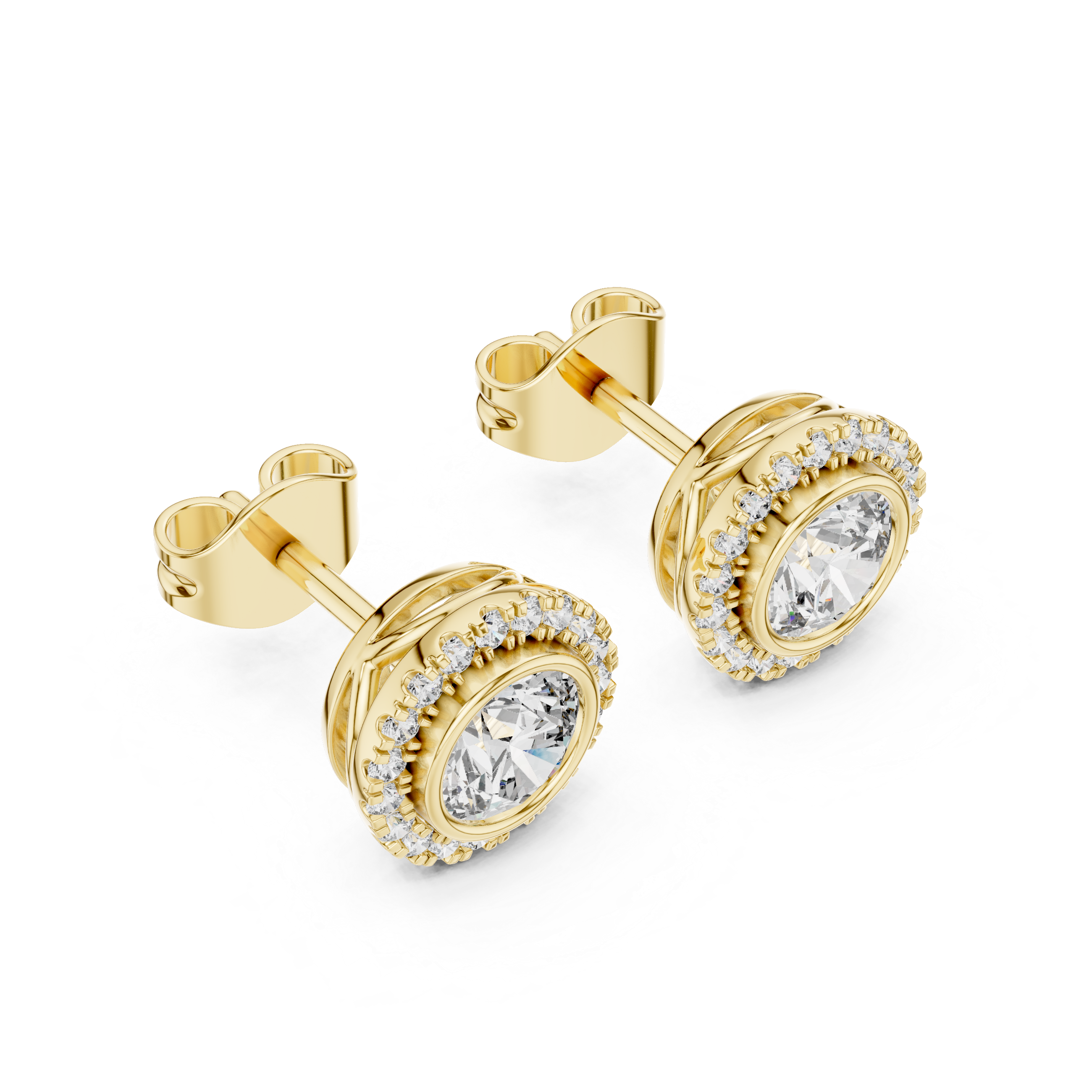 White Gold Round Cut Moissanite Halo Stud Earrings Vintage-Inspired Sparkle