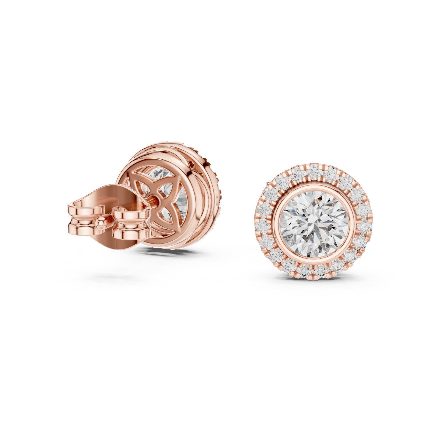 White Gold Round Cut Moissanite Halo Stud Earrings Vintage-Inspired Sparkle