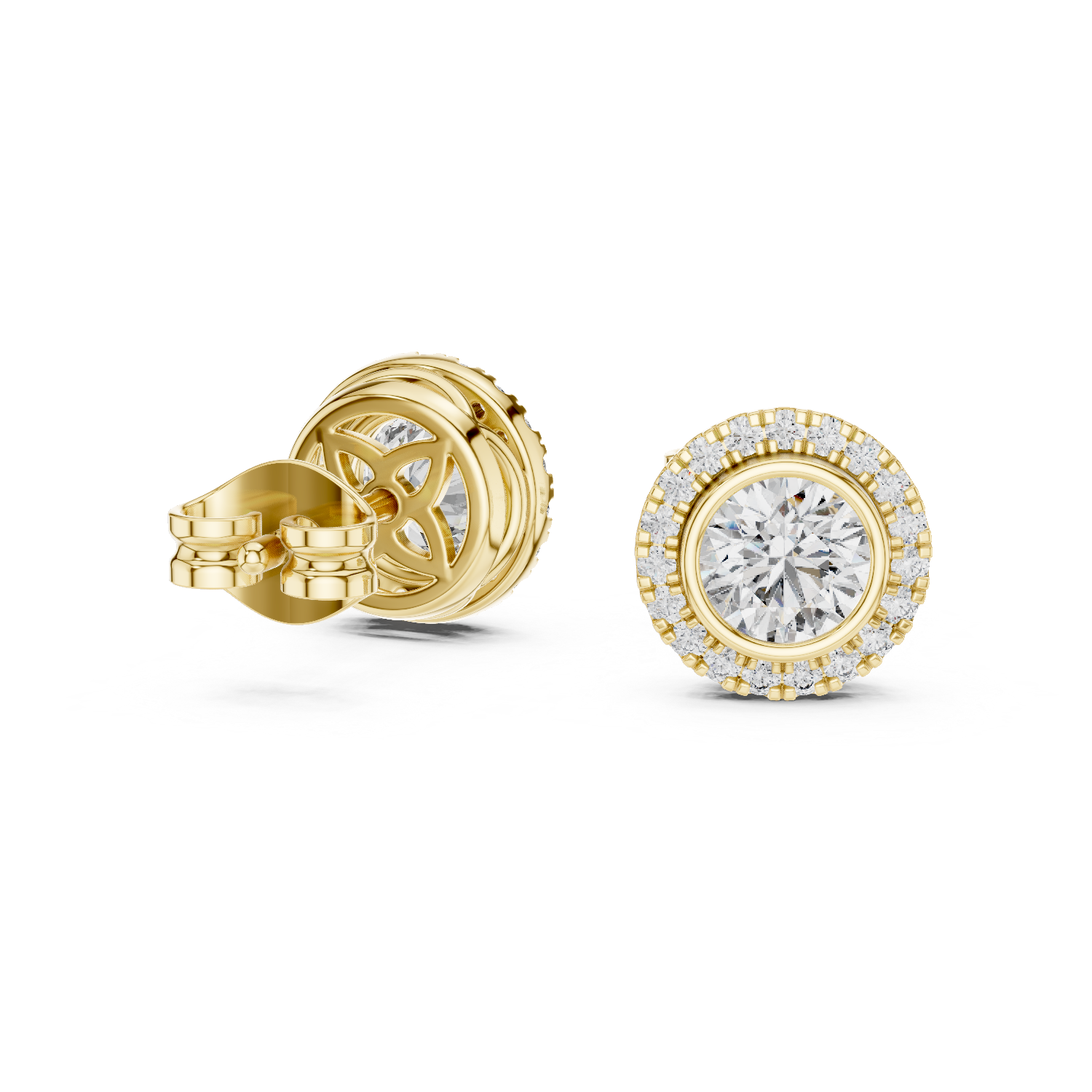 White Gold Round Cut Moissanite Halo Stud Earrings Vintage-Inspired Sparkle