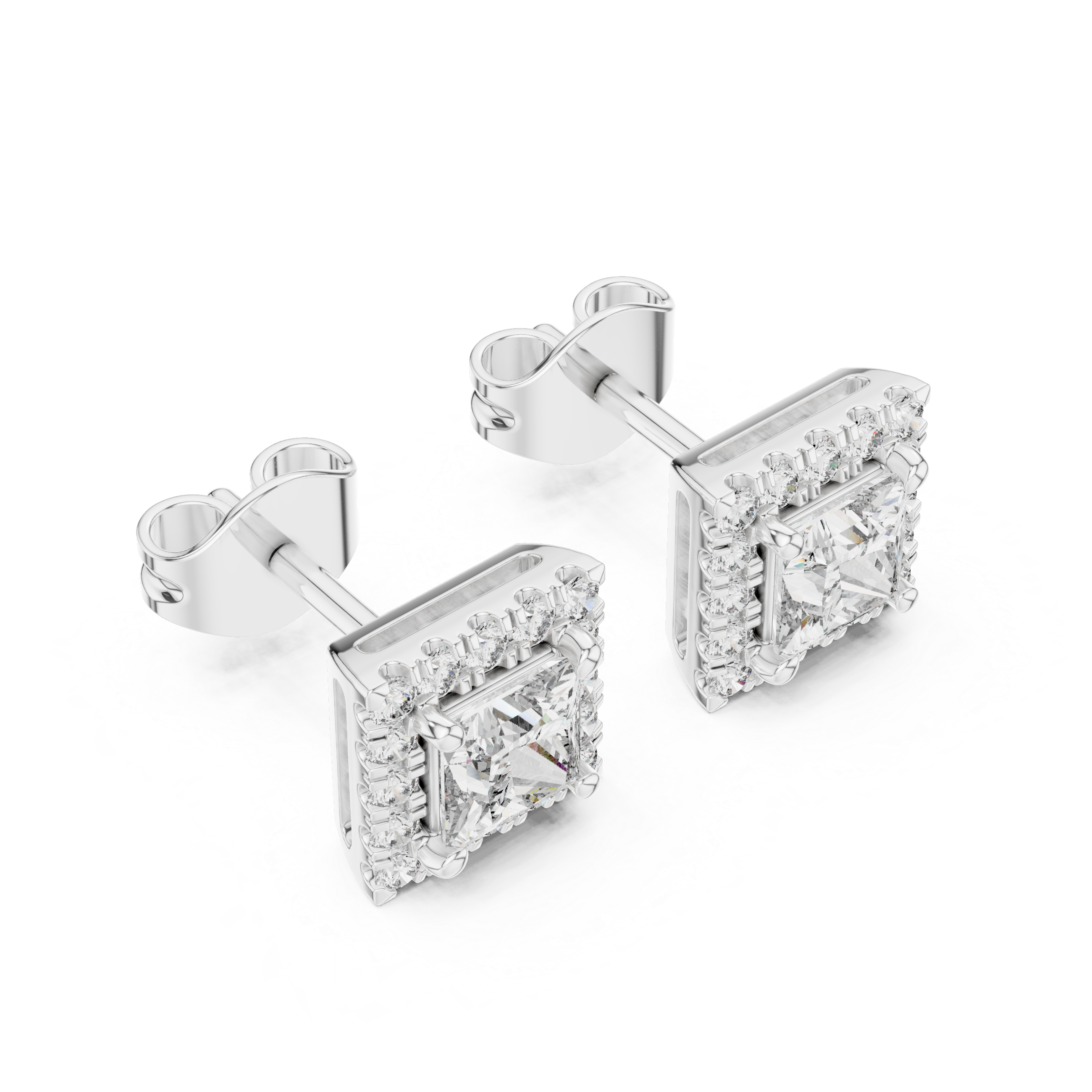 Rose Gold Princess Cut Moissanite Halo Stud Earrings – Bold Square Sparkle