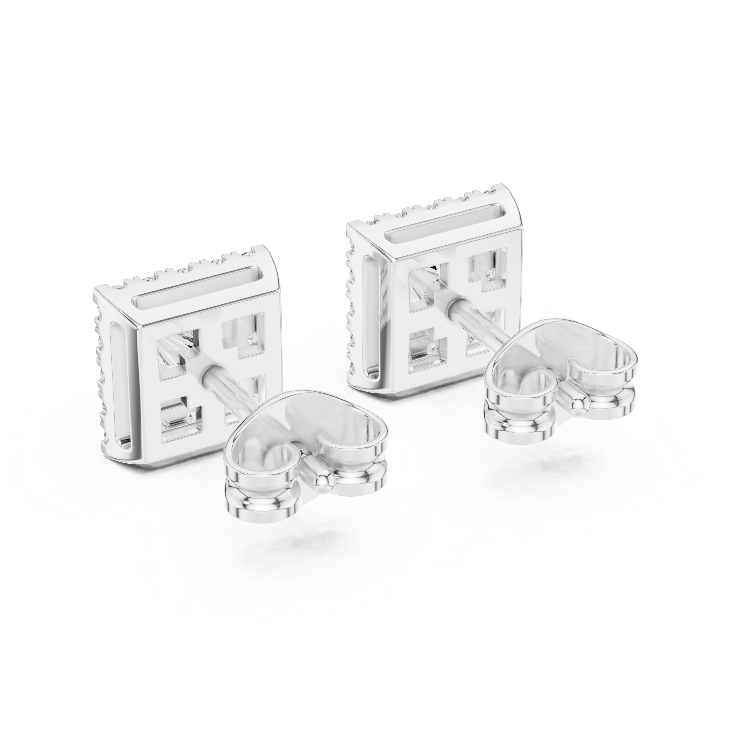 Rose Gold Princess Cut Moissanite Halo Stud Earrings – Bold Square Sparkle