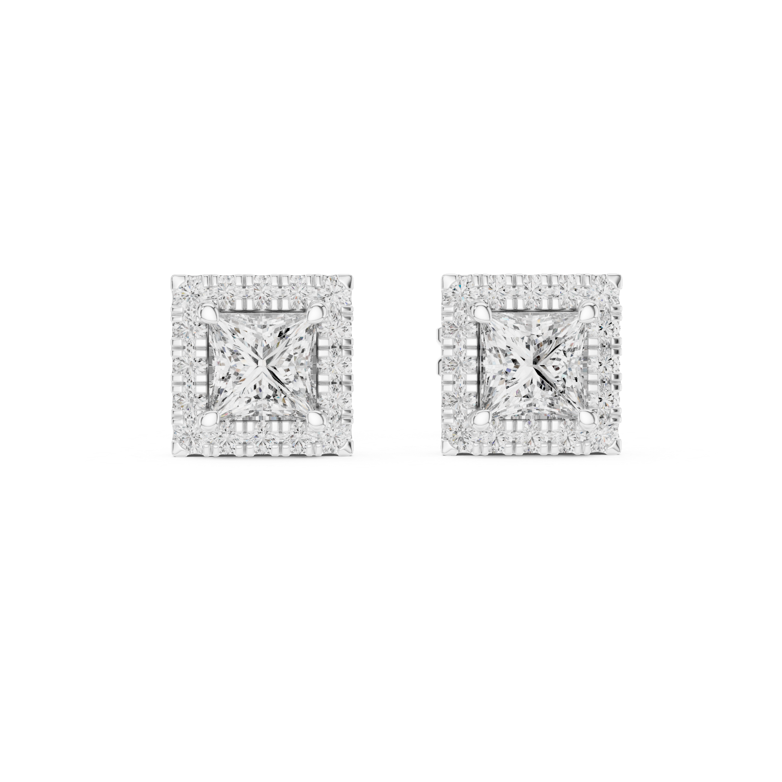 Rose Gold Princess Cut Moissanite Halo Stud Earrings – Bold Square Sparkle