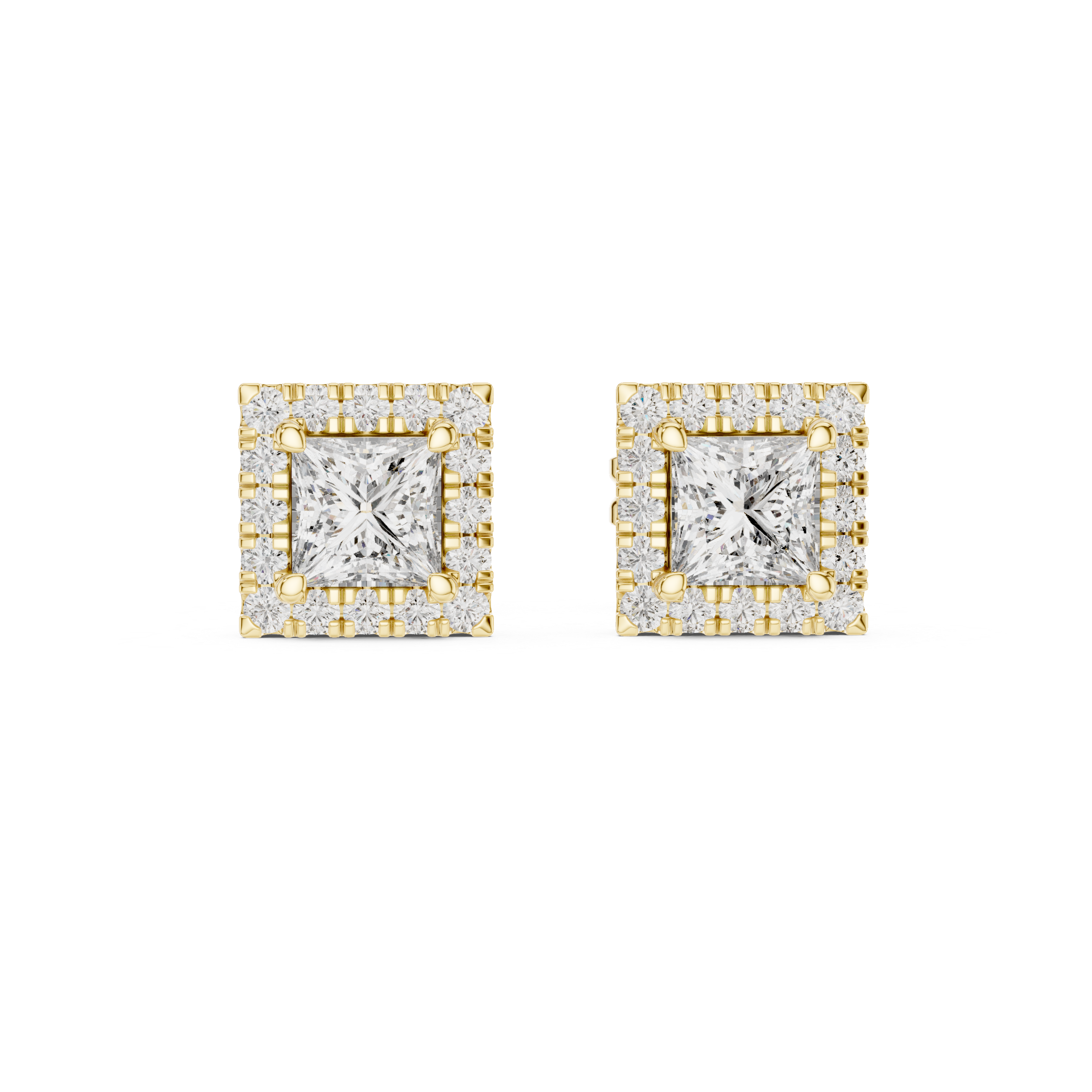 Rose Gold Princess Cut Moissanite Halo Stud Earrings – Bold Square Sparkle