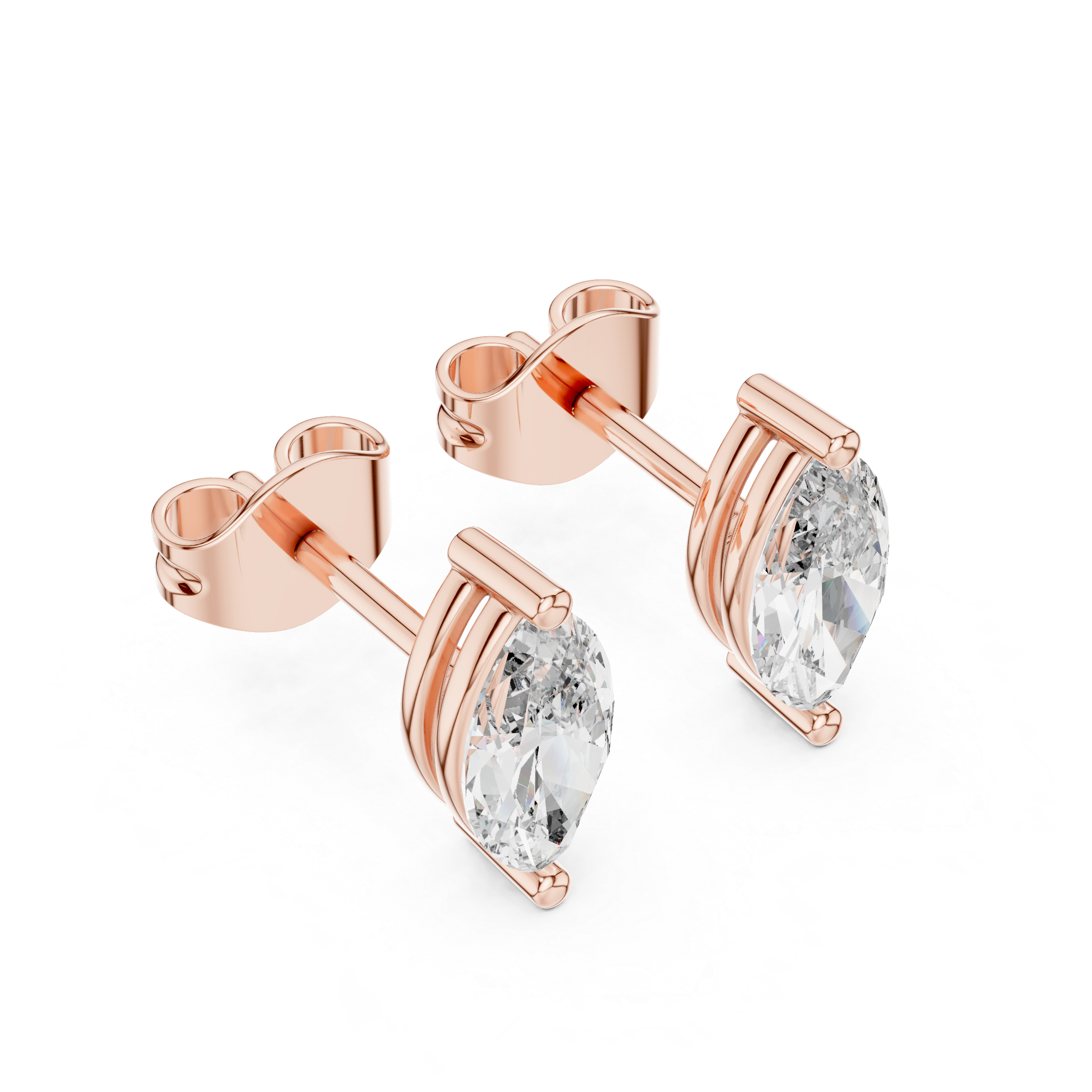 Rose Gold Marquise Cut Moissanite Stud Earrings – Sleek Modern Elegance