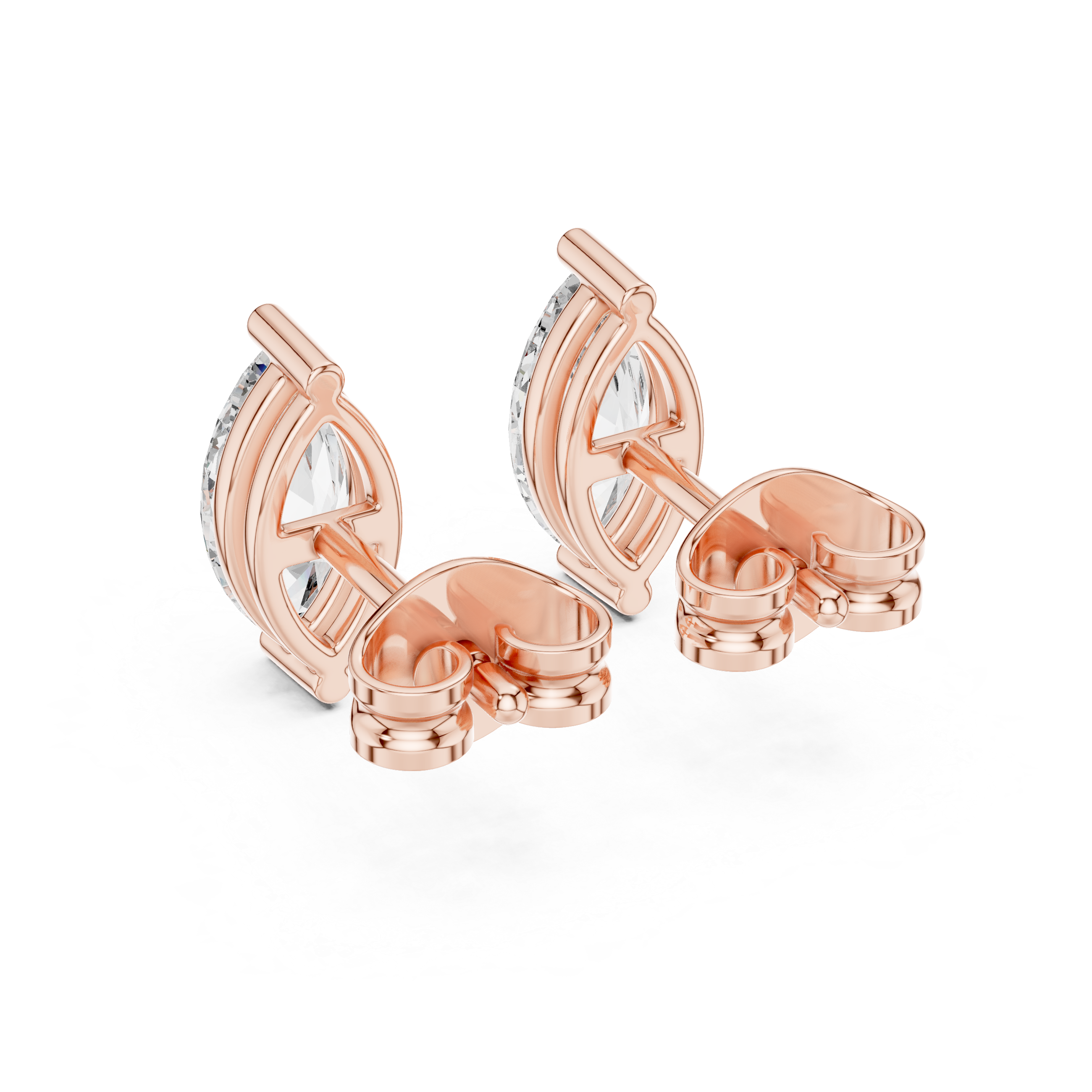 Rose Gold Marquise Cut Moissanite Stud Earrings – Sleek Modern Elegance