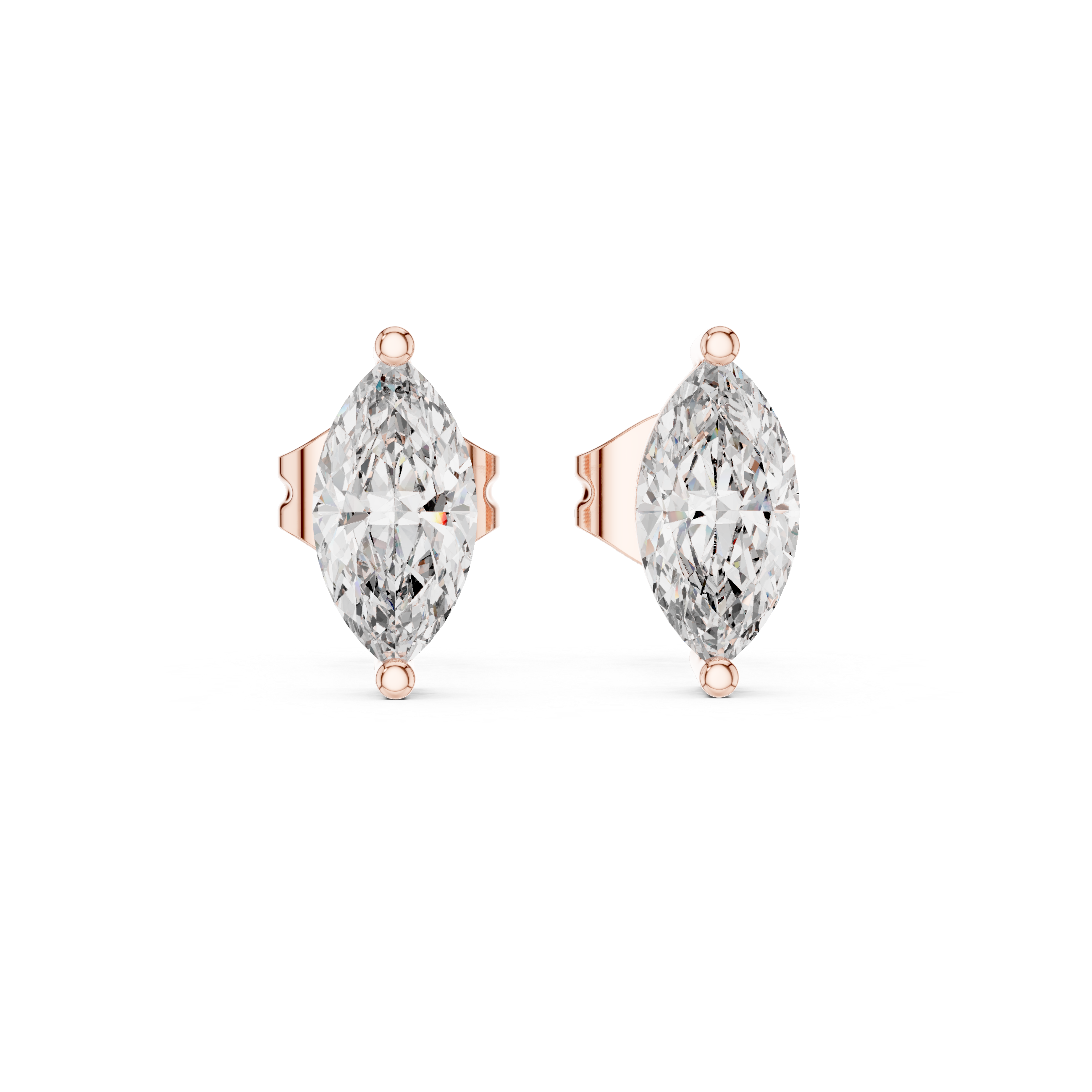 Rose Gold Marquise Cut Moissanite Stud Earrings – Sleek Modern Elegance