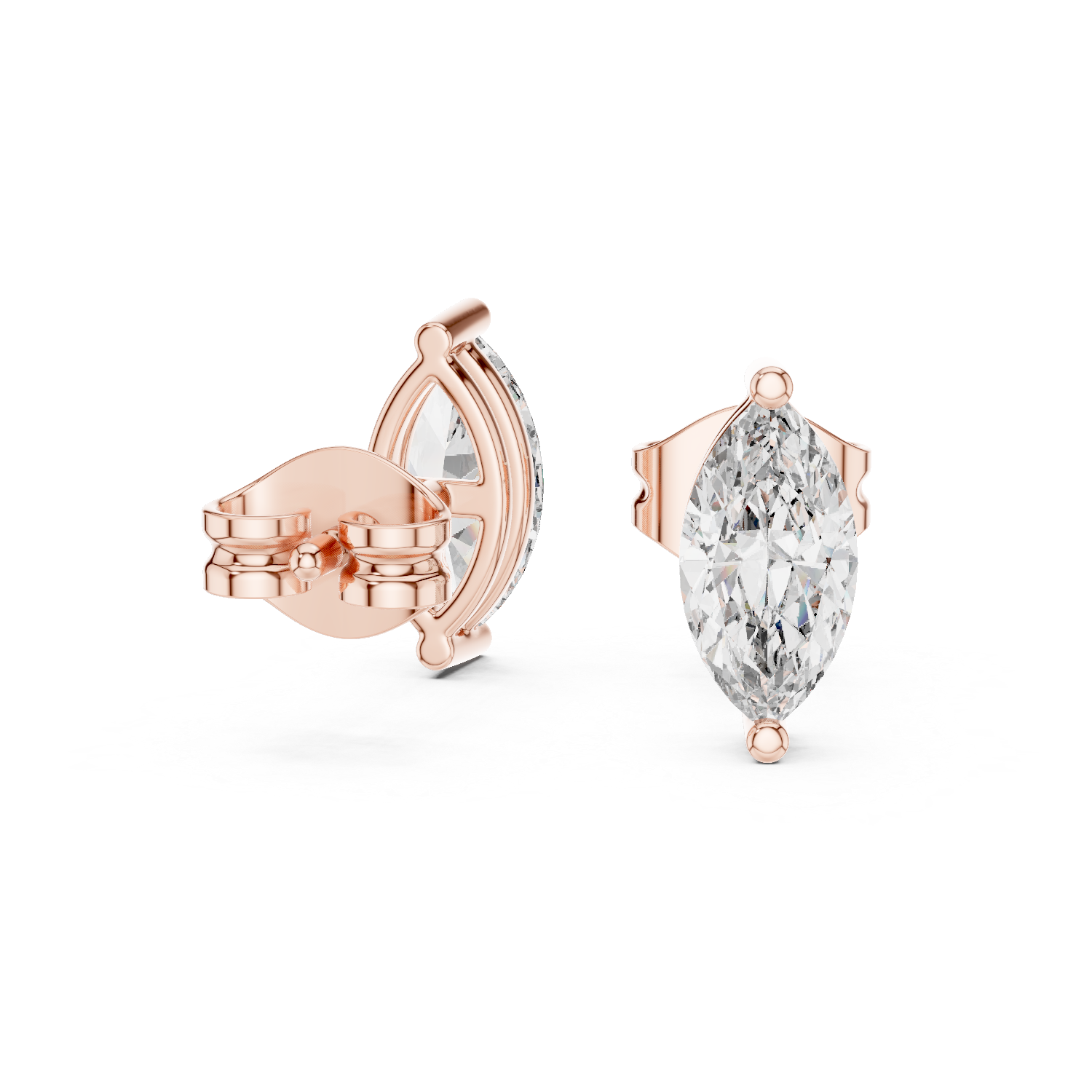 Rose Gold Marquise Cut Moissanite Stud Earrings – Sleek Modern Elegance