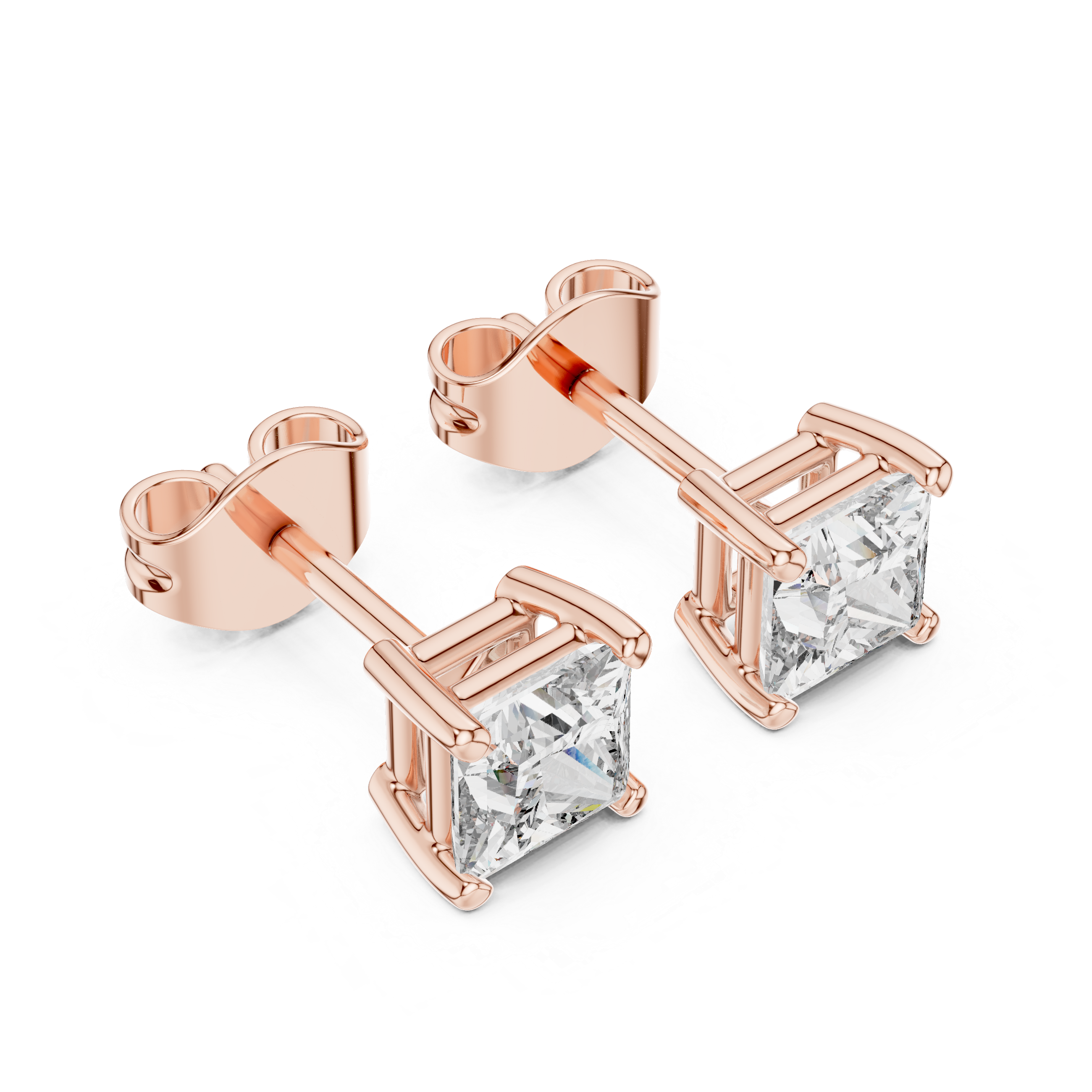 White Gold Princess Cut Moissanite Stud Earrings – Minimal Luxury Sparkle