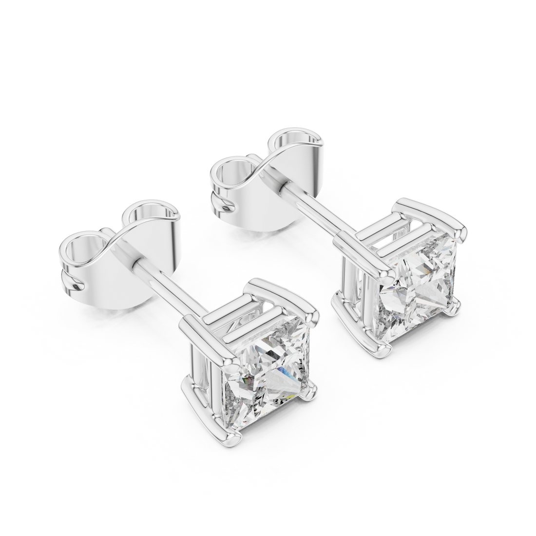 White Gold Princess Cut Moissanite Stud Earrings – Minimal Luxury Sparkle