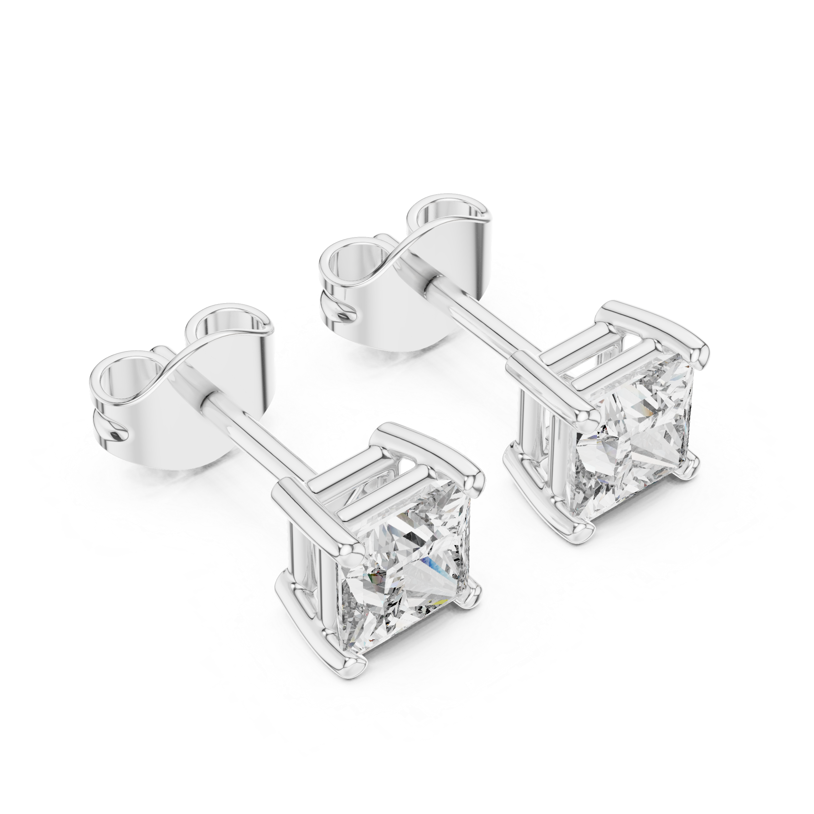 White Gold Princess Cut Moissanite Stud Earrings – Minimal Luxury Sparkle