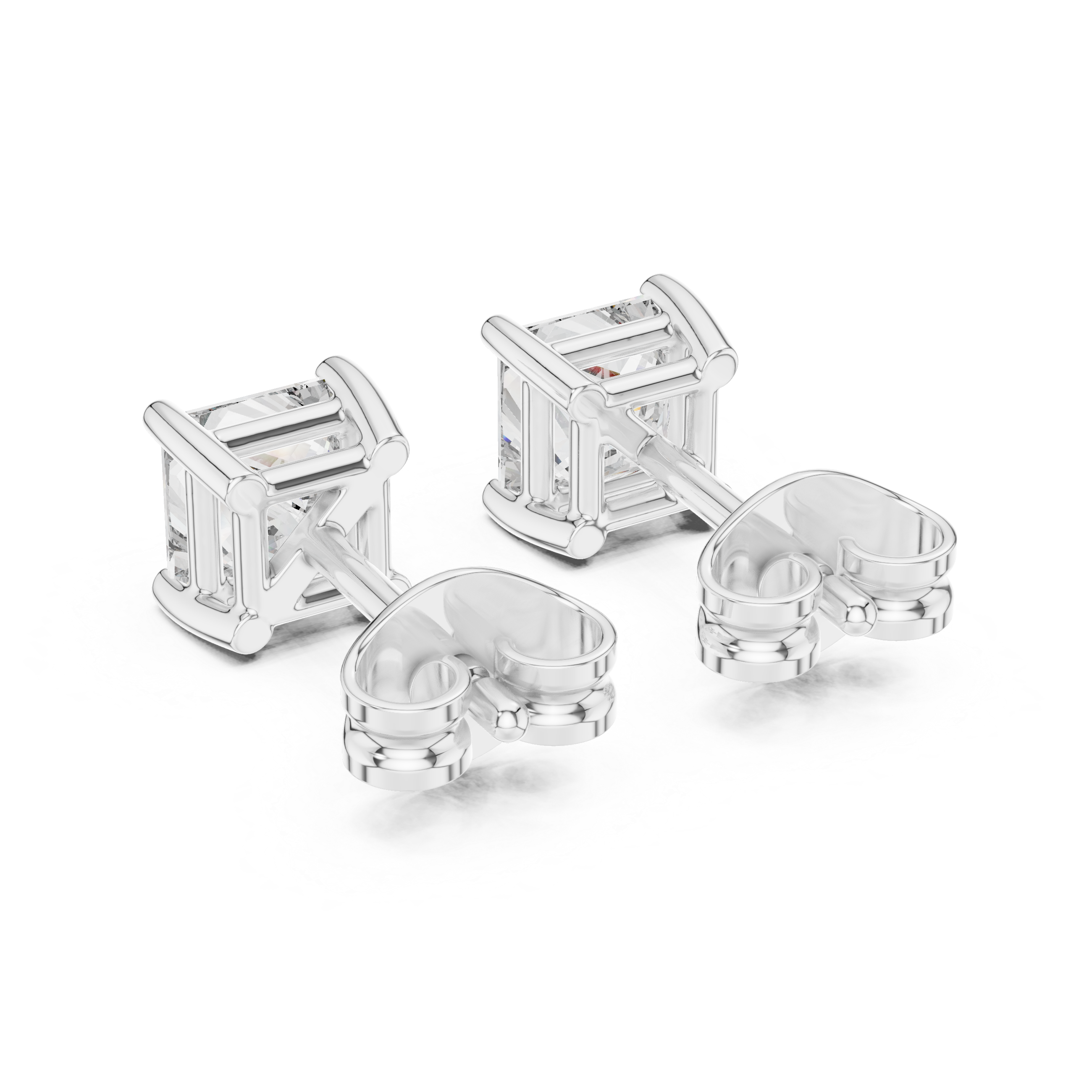 White Gold Princess Cut Moissanite Stud Earrings – Minimal Luxury Sparkle