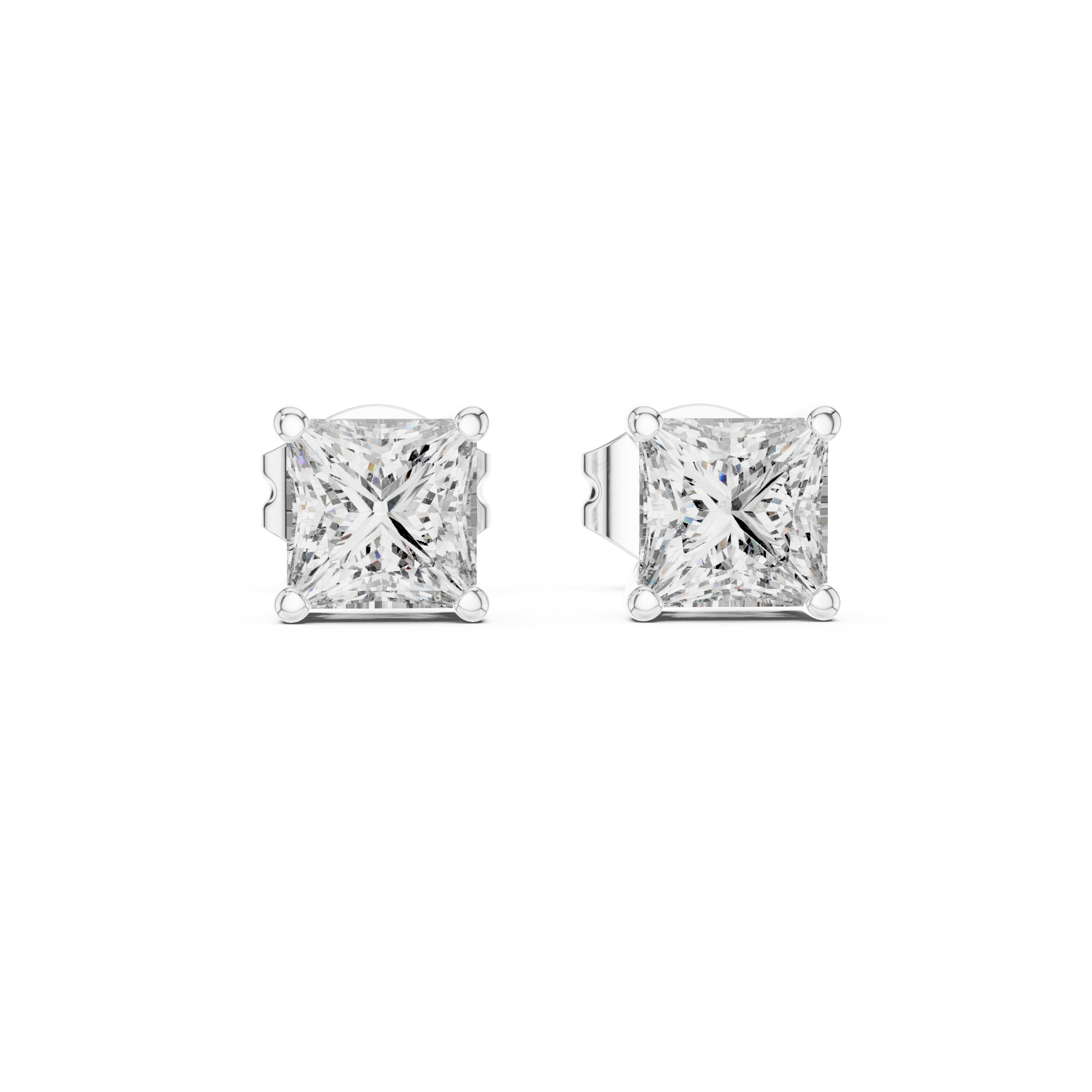 White Gold Princess Cut Moissanite Stud Earrings – Minimal Luxury Sparkle