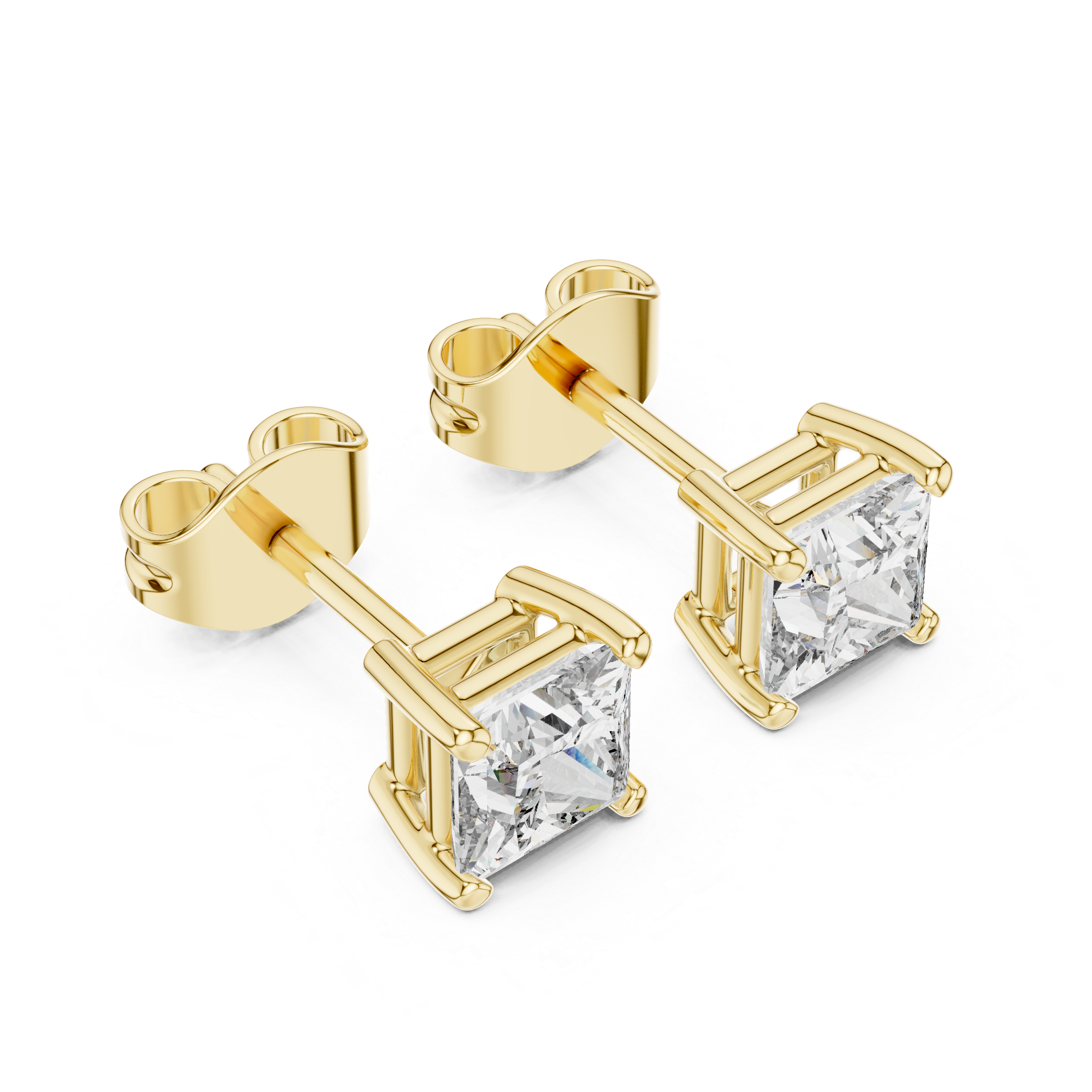 White Gold Princess Cut Moissanite Stud Earrings – Minimal Luxury Sparkle