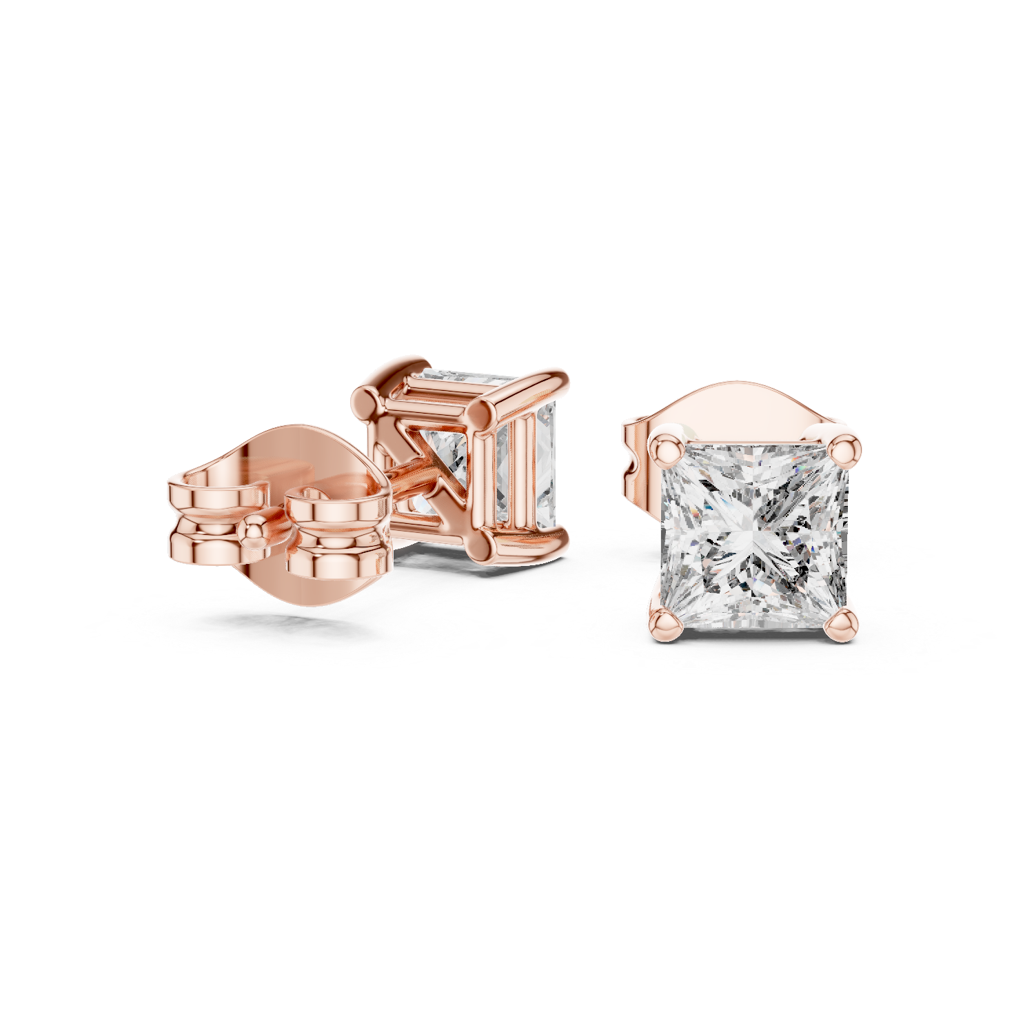 White Gold Princess Cut Moissanite Stud Earrings – Minimal Luxury Sparkle